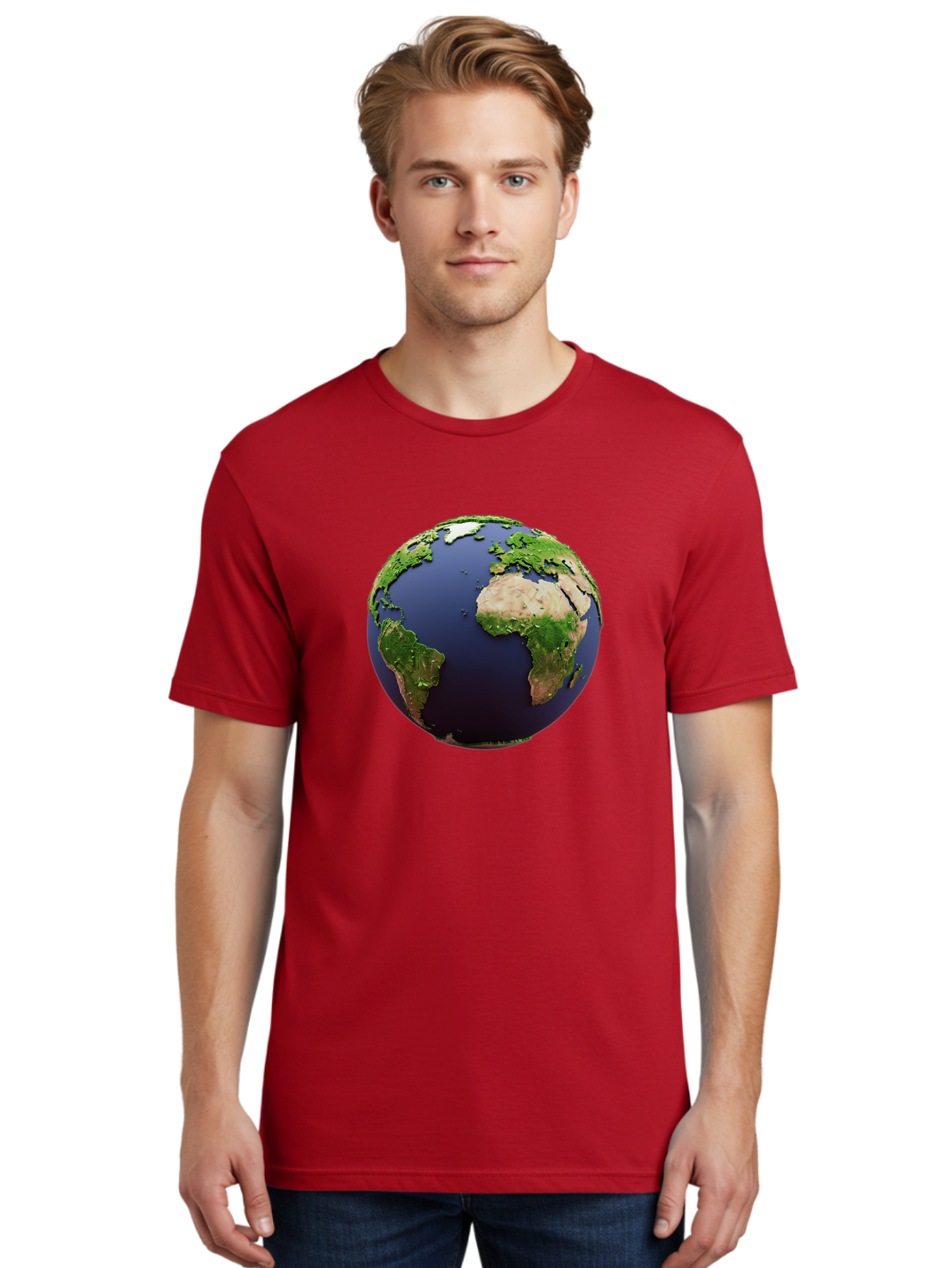 Earth-Globe-1 Men'S Graphic Tee, 100% Cotton, Comfortable Casual Summer Wear, Machine Washable, Globe Showing Africa And South America, 3D Rendering, World Map, Global Geography, Earth From Space, International Perspective, Baa576