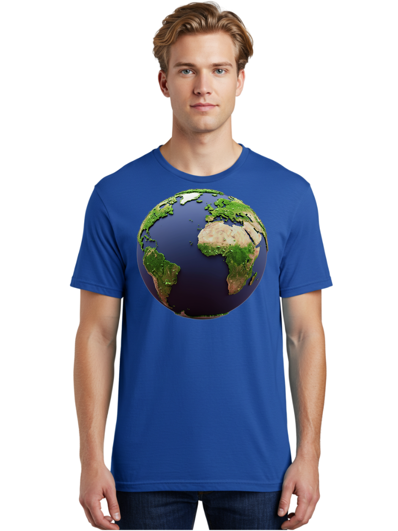 Earth-Globe-1 Men'S Graphic Tee, 100% Cotton, Comfortable Casual Summer Wear, Machine Washable, Globe Showing Africa And South America, 3D Rendering, World Map, Global Geography, Earth From Space, International Perspective, Baa576