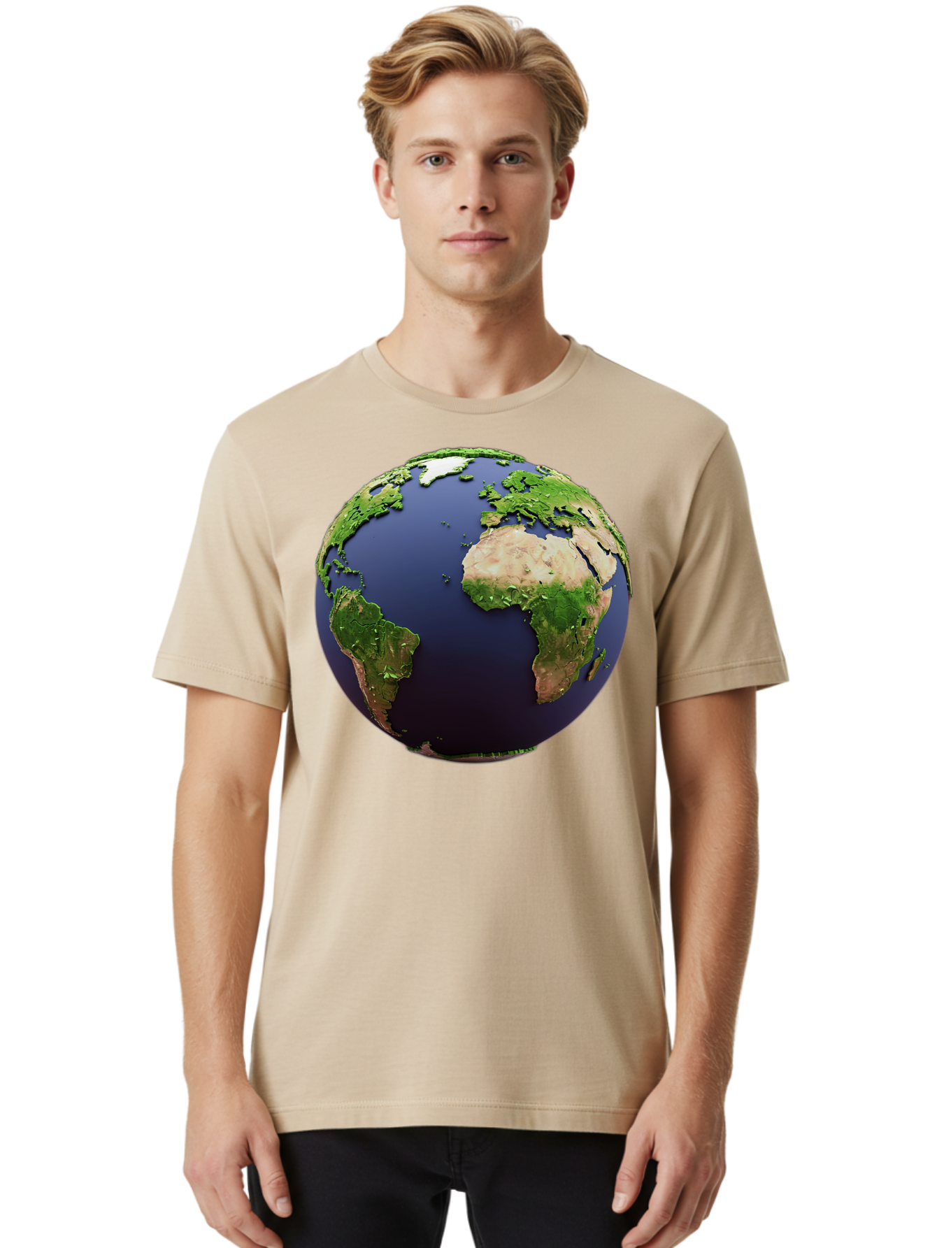 Earth-Globe-1 Men'S Graphic Tee, 100% Cotton, Comfortable Casual Summer Wear, Machine Washable, Globe Showing Africa And South America, 3D Rendering, World Map, Global Geography, Earth From Space, International Perspective, Baa576