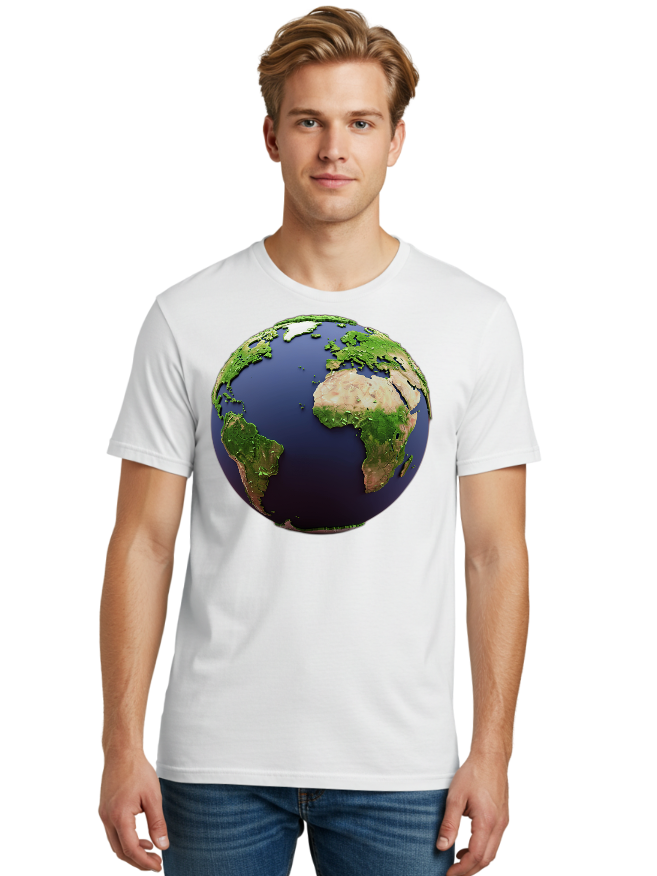 Earth-Globe-1 Men'S Graphic Tee, 100% Cotton, Comfortable Casual Summer Wear, Machine Washable, Globe Showing Africa And South America, 3D Rendering, World Map, Global Geography, Earth From Space, International Perspective, Baa576