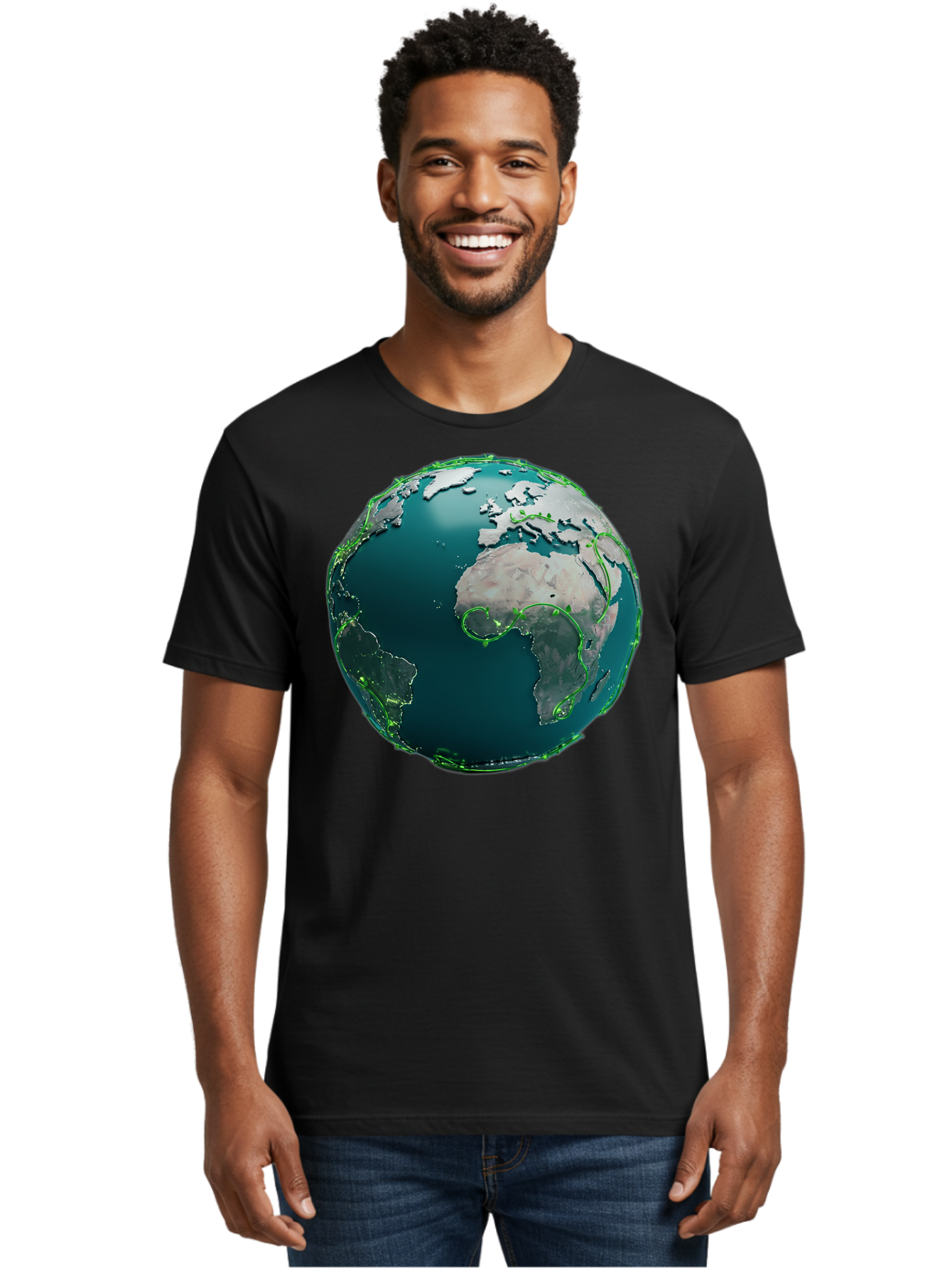 Earth-Globe-2 Men'S Graphic Tee, 100% Cotton, Comfortable Casual Summer Wear, Machine Washable, 3D Globe, World Map, Global Geography, International Boundaries, Africa And South America, Oceanic And Continental Landmasses, Baa577