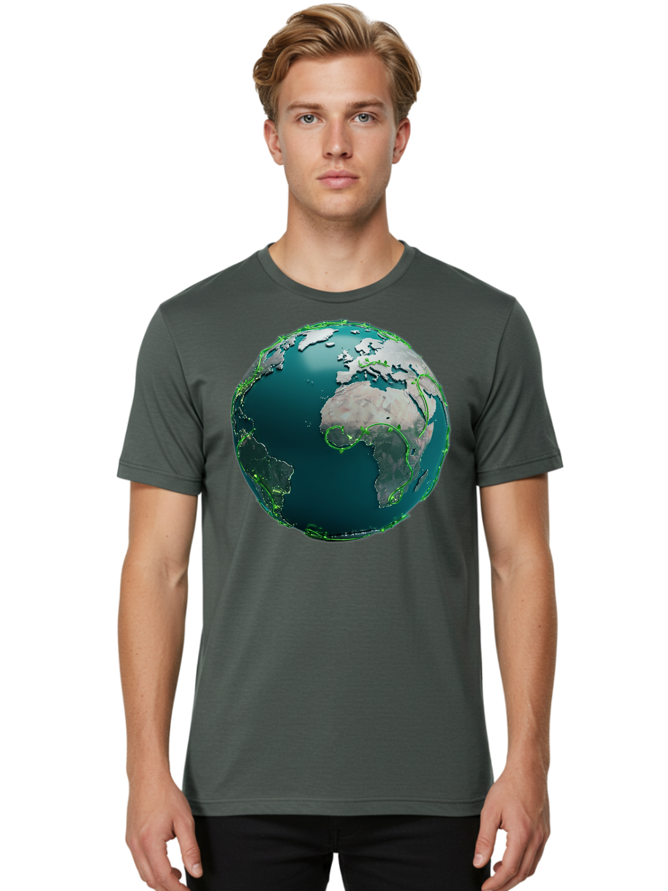 Earth-Globe-2 Men'S Graphic Tee, 100% Cotton, Comfortable Casual Summer Wear, Machine Washable, 3D Globe, World Map, Global Geography, International Boundaries, Africa And South America, Oceanic And Continental Landmasses, Baa577