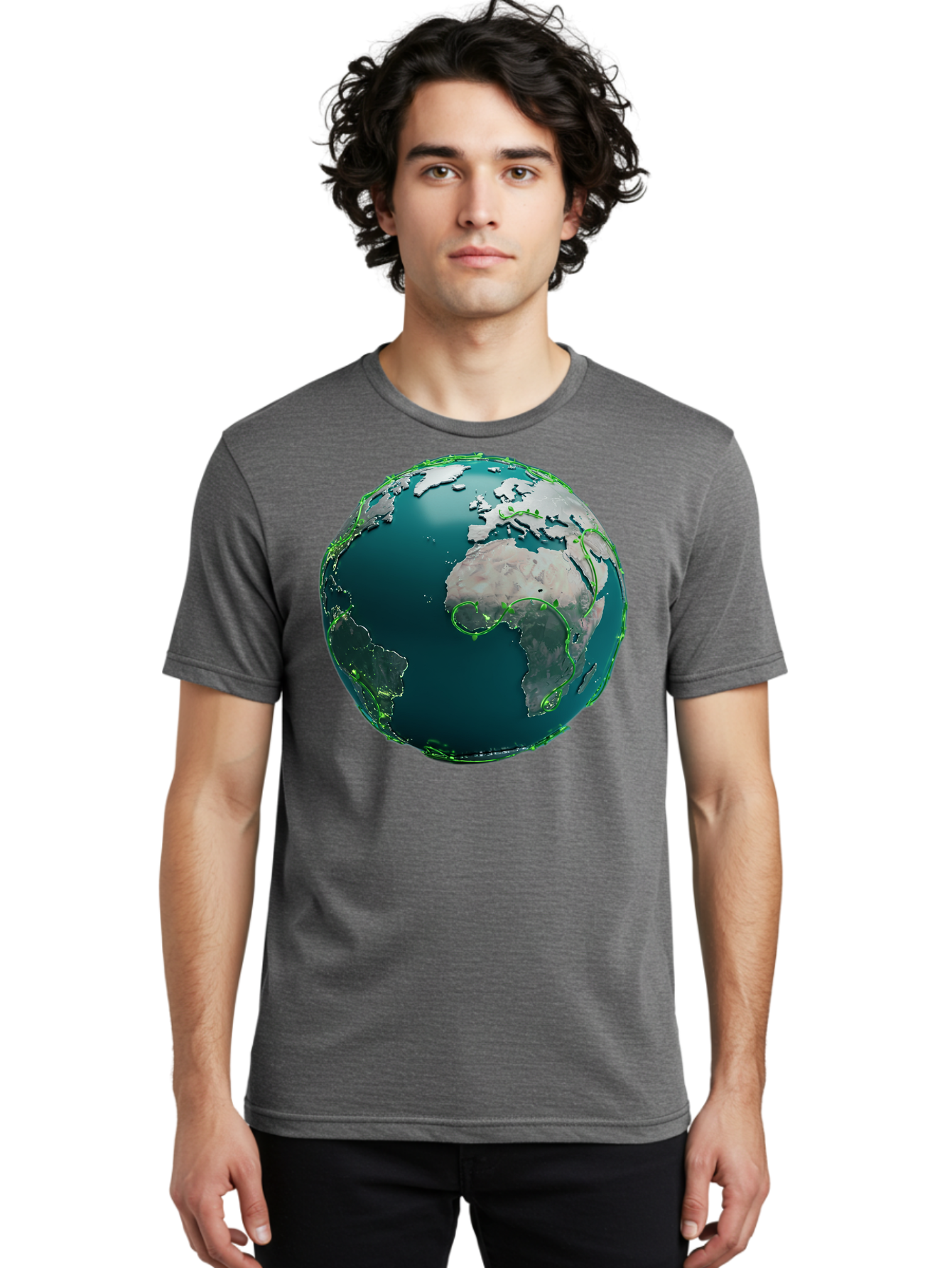 Earth-Globe-2 Men'S Graphic Tee, 100% Cotton, Comfortable Casual Summer Wear, Machine Washable, 3D Globe, World Map, Global Geography, International Boundaries, Africa And South America, Oceanic And Continental Landmasses, Baa577
