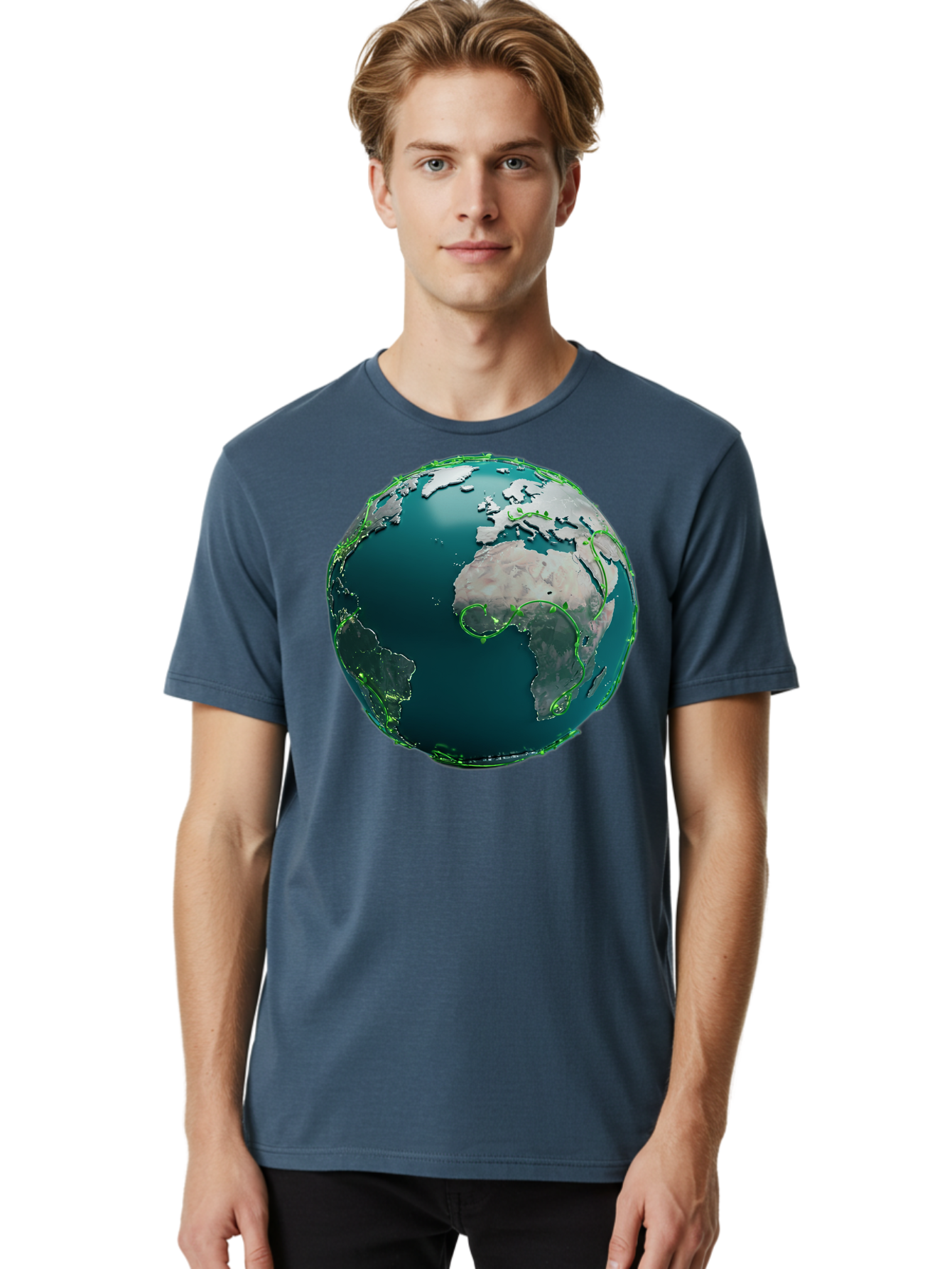 Earth-Globe-2 Men'S Graphic Tee, 100% Cotton, Comfortable Casual Summer Wear, Machine Washable, 3D Globe, World Map, Global Geography, International Boundaries, Africa And South America, Oceanic And Continental Landmasses, Baa577
