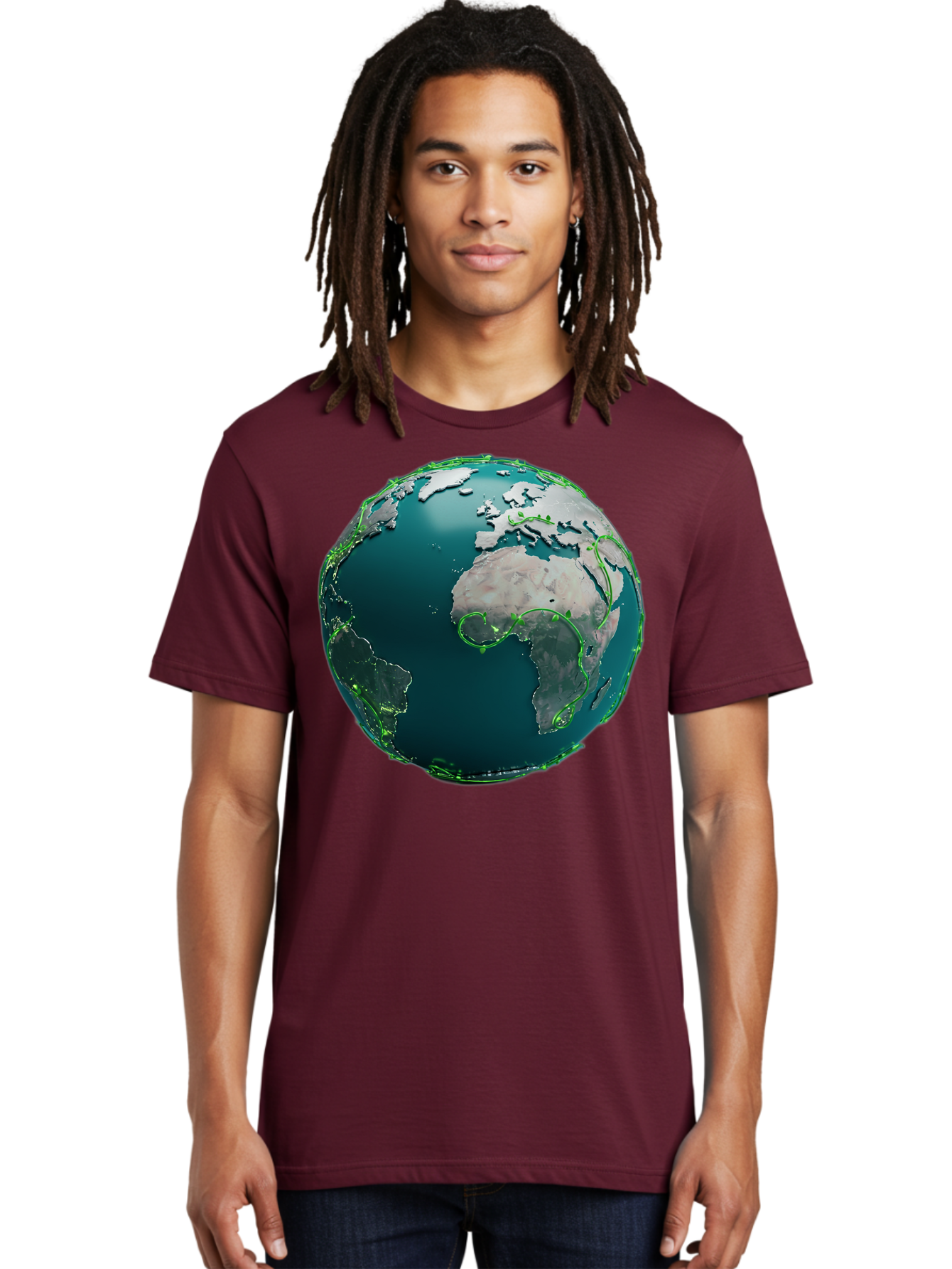 Earth-Globe-2 Men'S Graphic Tee, 100% Cotton, Comfortable Casual Summer Wear, Machine Washable, 3D Globe, World Map, Global Geography, International Boundaries, Africa And South America, Oceanic And Continental Landmasses, Baa577