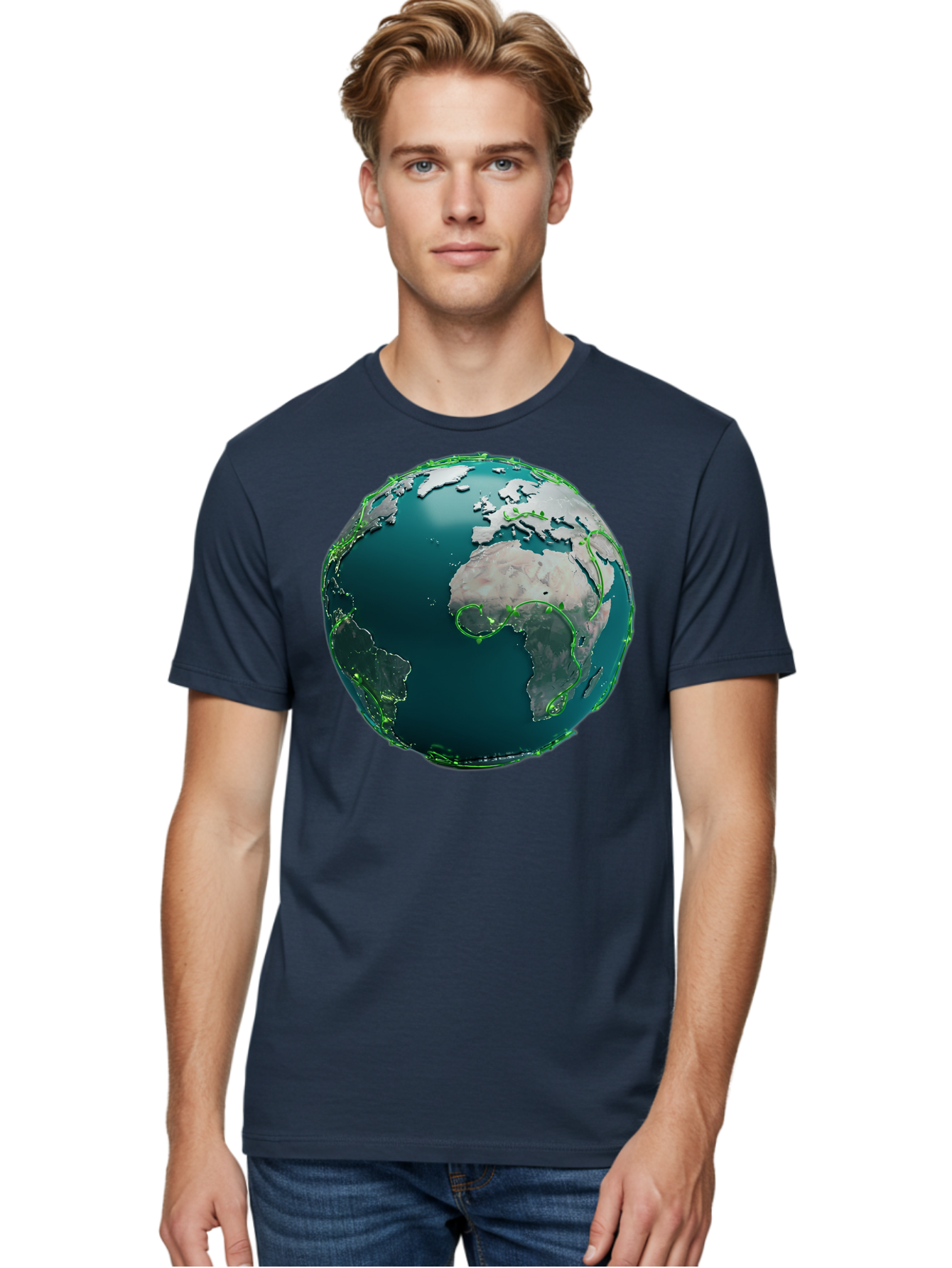 Earth-Globe-2 Men'S Graphic Tee, 100% Cotton, Comfortable Casual Summer Wear, Machine Washable, 3D Globe, World Map, Global Geography, International Boundaries, Africa And South America, Oceanic And Continental Landmasses, Baa577