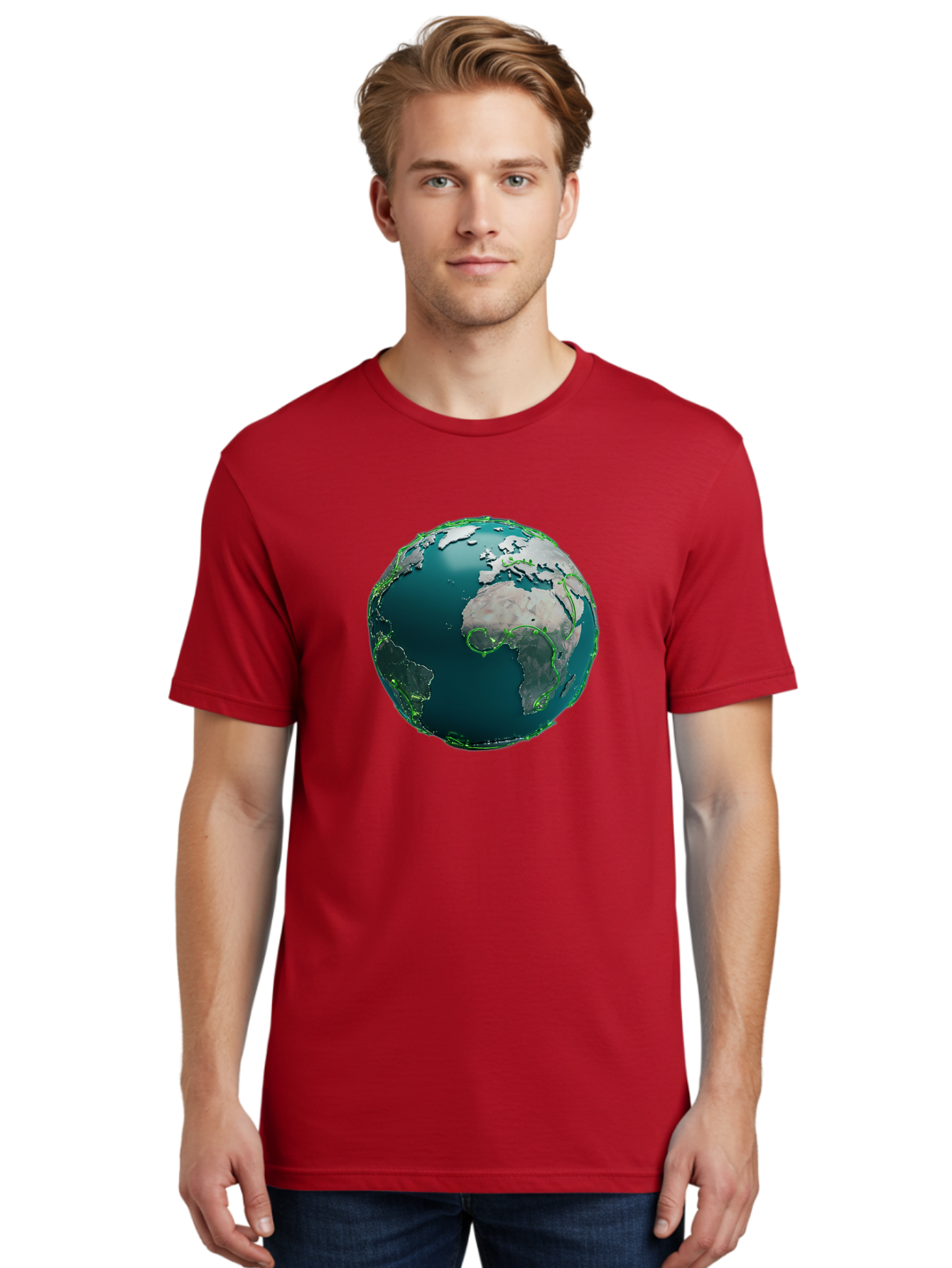 Earth-Globe-2 Men'S Graphic Tee, 100% Cotton, Comfortable Casual Summer Wear, Machine Washable, 3D Globe, World Map, Global Geography, International Boundaries, Africa And South America, Oceanic And Continental Landmasses, Baa577