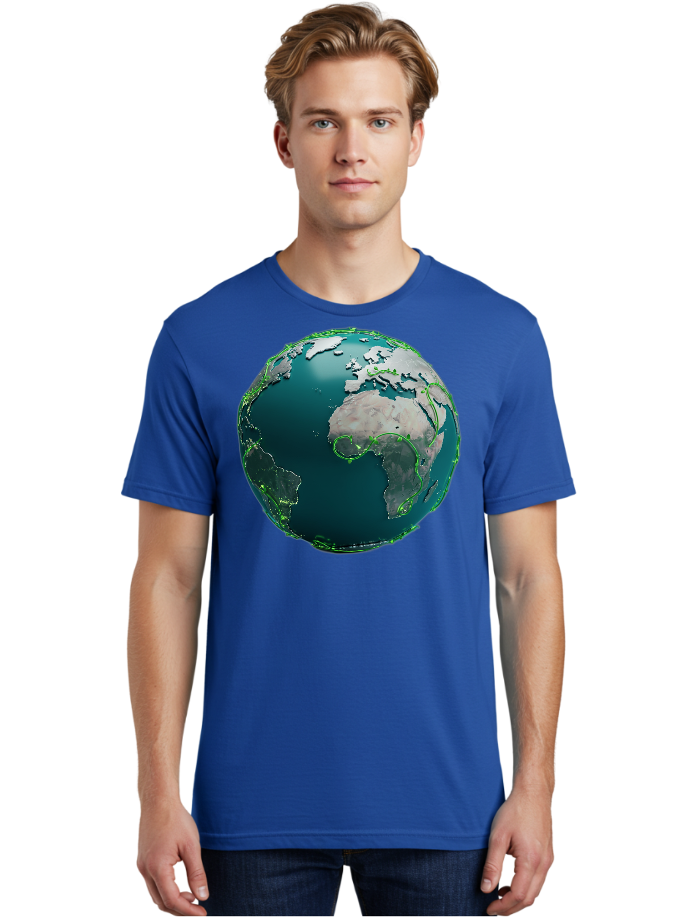 Earth-Globe-2 Men'S Graphic Tee, 100% Cotton, Comfortable Casual Summer Wear, Machine Washable, 3D Globe, World Map, Global Geography, International Boundaries, Africa And South America, Oceanic And Continental Landmasses, Baa577
