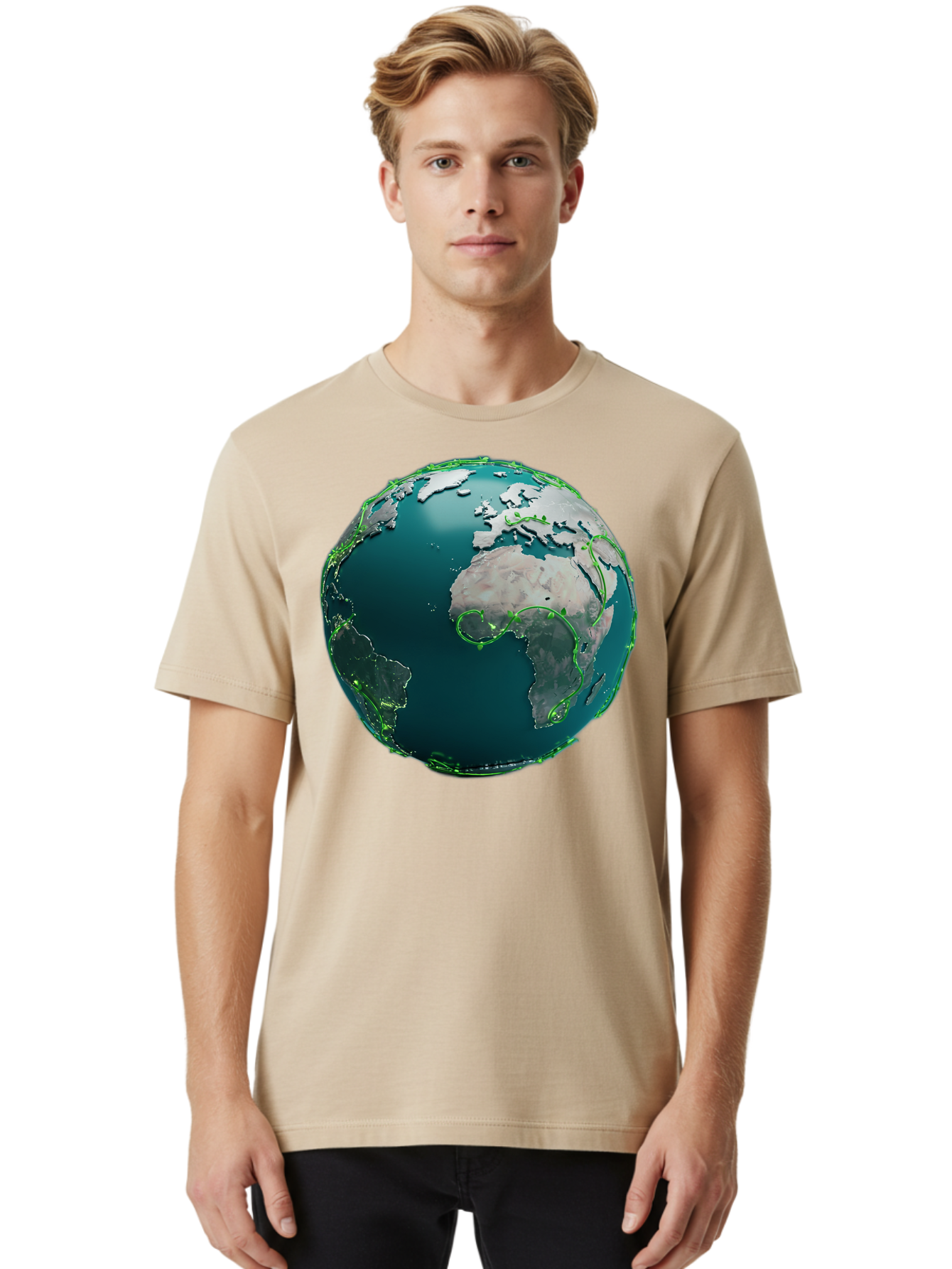 Earth-Globe-2 Men'S Graphic Tee, 100% Cotton, Comfortable Casual Summer Wear, Machine Washable, 3D Globe, World Map, Global Geography, International Boundaries, Africa And South America, Oceanic And Continental Landmasses, Baa577