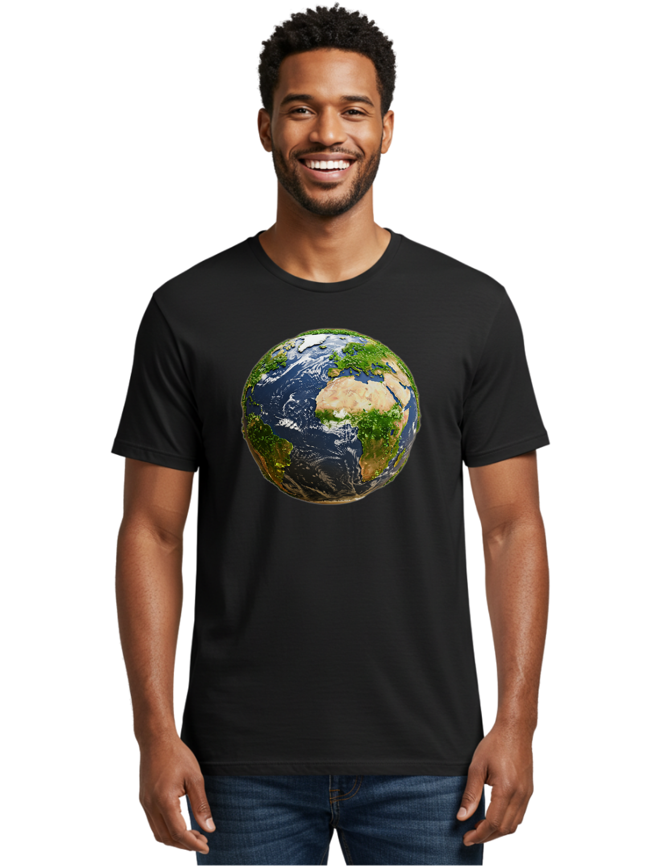 Earth-Globe-3 Men'S Graphic Tee, 100% Cotton, Comfortable Casual Summer Wear, Machine Washable, Globe, Earth From Space, World Map, Africa, Europe, Atlantic Ocean, Natural Beauty, Diverse Geography, Global Unity, Planet Earth Imagery, Baa578