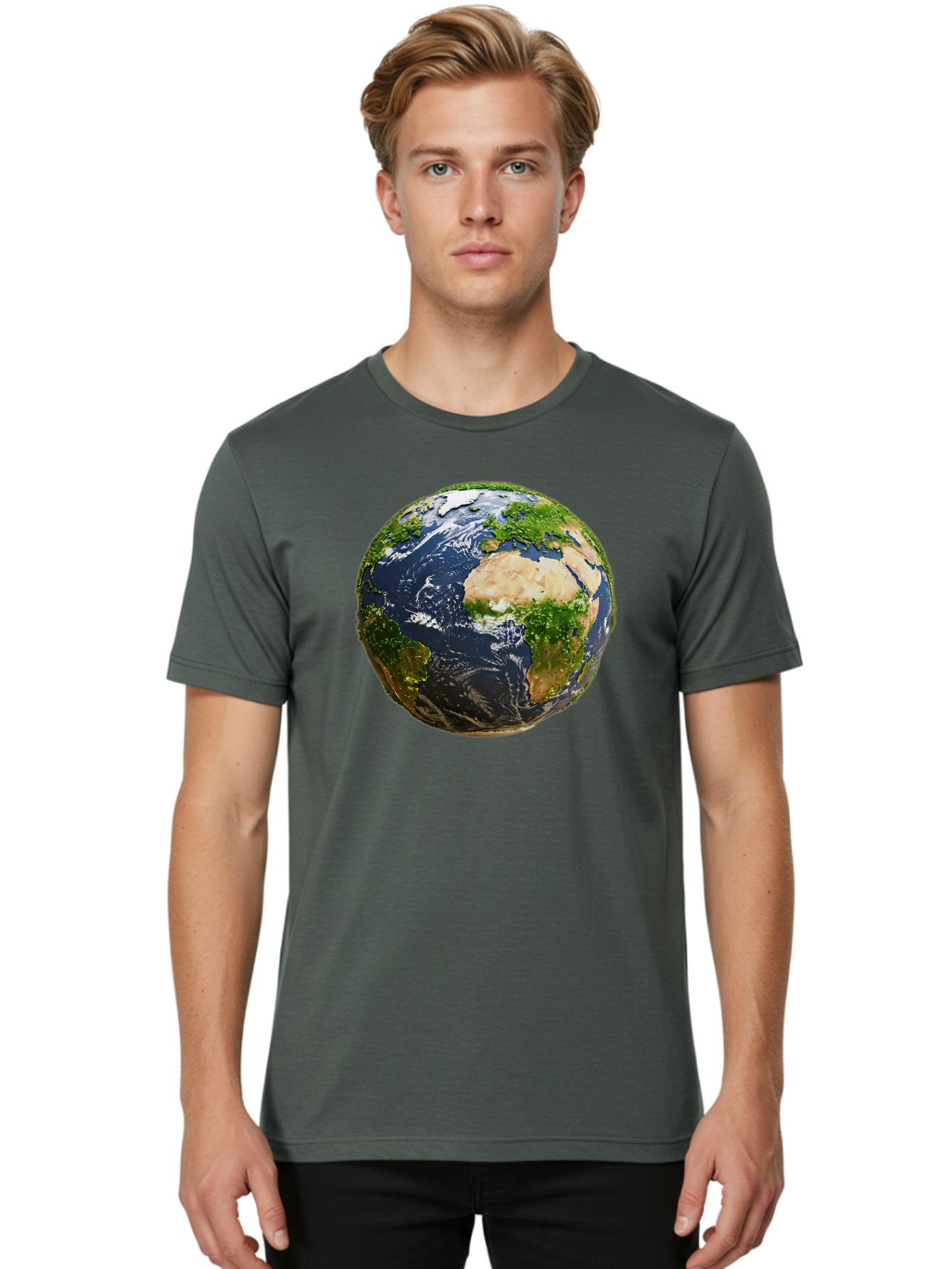 Earth-Globe-3 Men'S Graphic Tee, 100% Cotton, Comfortable Casual Summer Wear, Machine Washable, Globe, Earth From Space, World Map, Africa, Europe, Atlantic Ocean, Natural Beauty, Diverse Geography, Global Unity, Planet Earth Imagery, Baa578