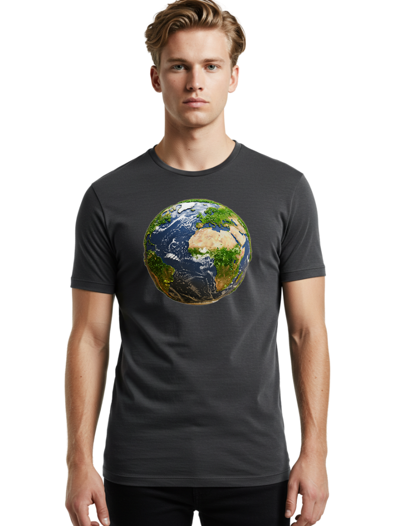 Earth-Globe-3 Men'S Graphic Tee, 100% Cotton, Comfortable Casual Summer Wear, Machine Washable, Globe, Earth From Space, World Map, Africa, Europe, Atlantic Ocean, Natural Beauty, Diverse Geography, Global Unity, Planet Earth Imagery, Baa578