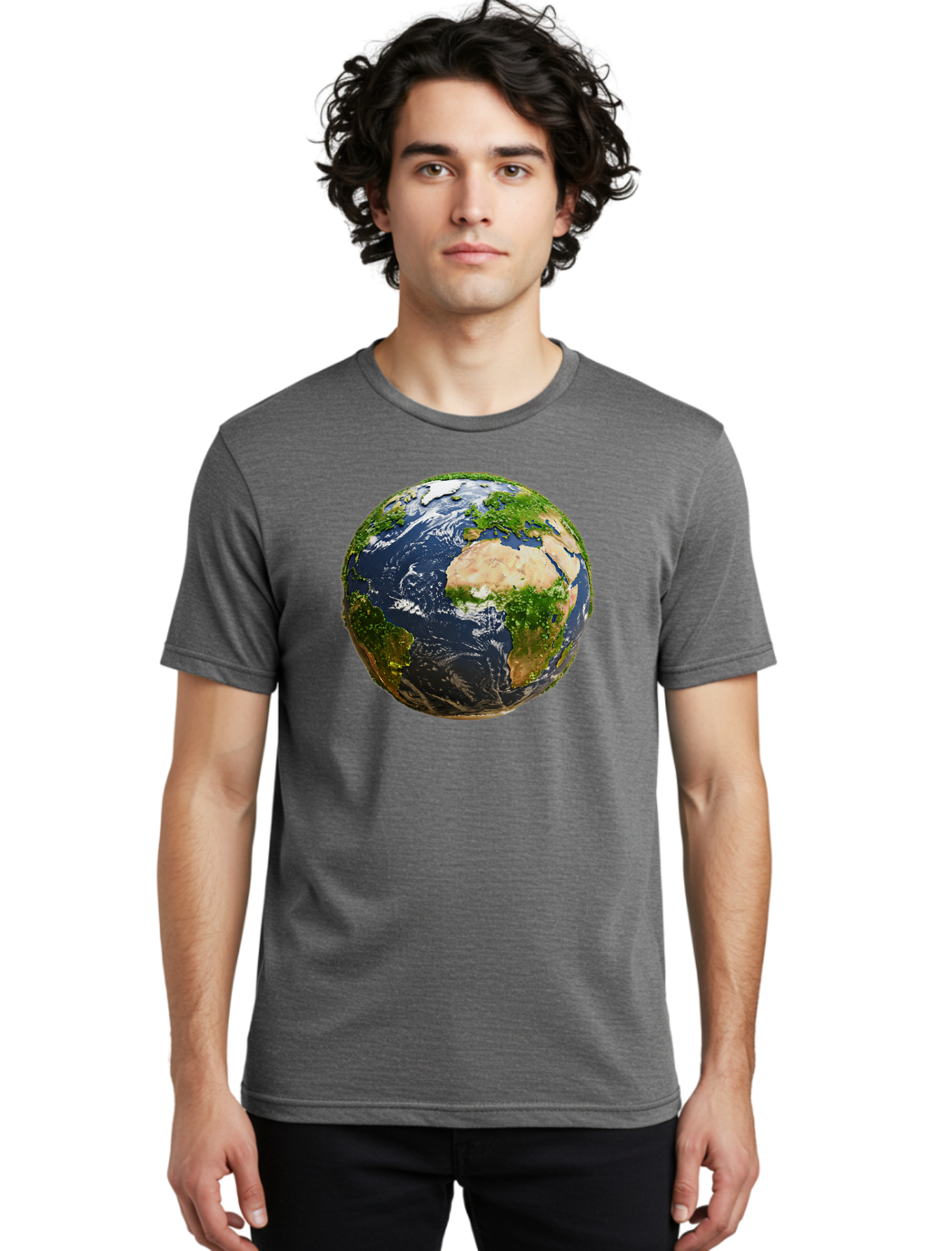 Earth-Globe-3 Men'S Graphic Tee, 100% Cotton, Comfortable Casual Summer Wear, Machine Washable, Globe, Earth From Space, World Map, Africa, Europe, Atlantic Ocean, Natural Beauty, Diverse Geography, Global Unity, Planet Earth Imagery, Baa578