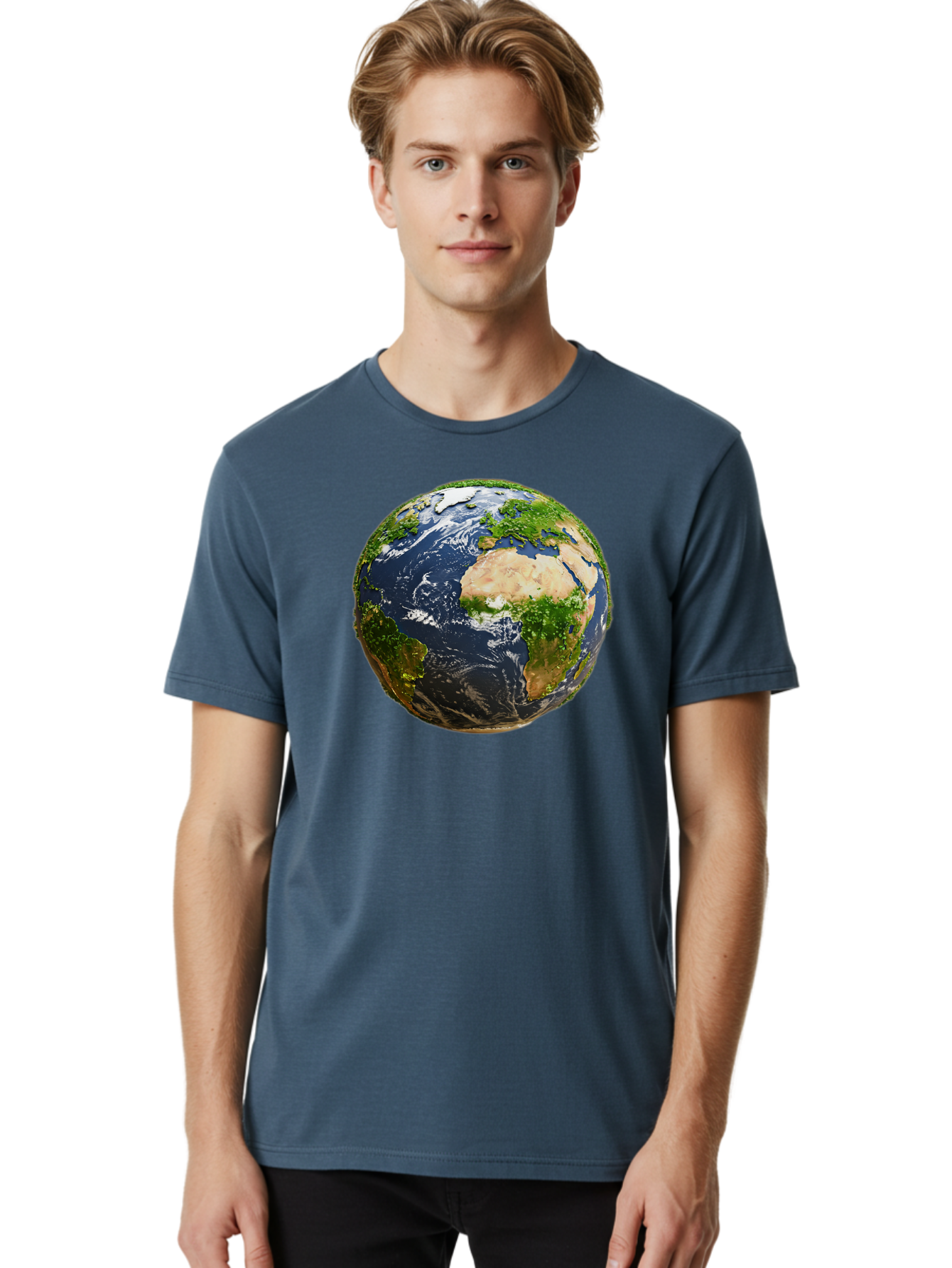 Earth-Globe-3 Men'S Graphic Tee, 100% Cotton, Comfortable Casual Summer Wear, Machine Washable, Globe, Earth From Space, World Map, Africa, Europe, Atlantic Ocean, Natural Beauty, Diverse Geography, Global Unity, Planet Earth Imagery, Baa578