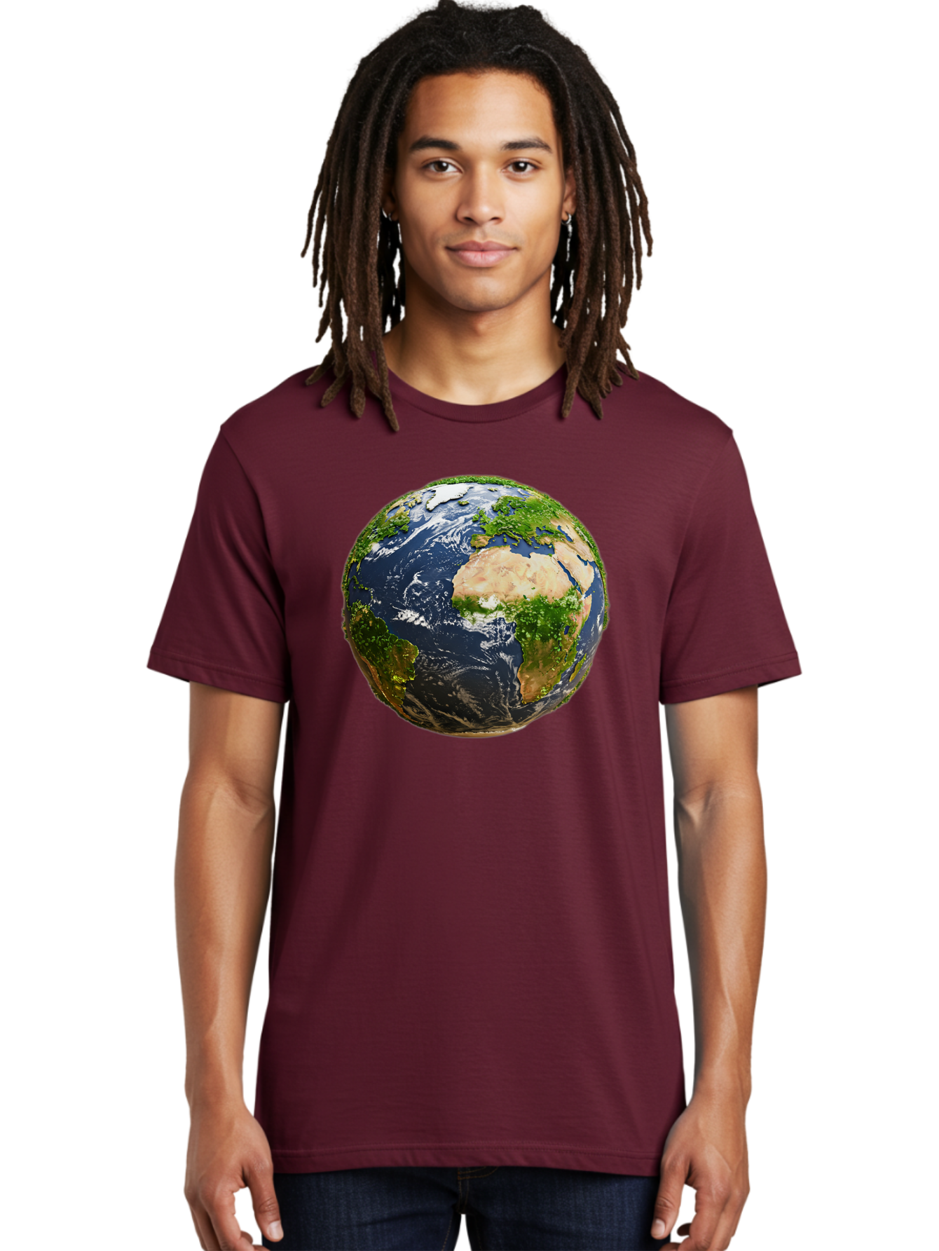 Earth-Globe-3 Men'S Graphic Tee, 100% Cotton, Comfortable Casual Summer Wear, Machine Washable, Globe, Earth From Space, World Map, Africa, Europe, Atlantic Ocean, Natural Beauty, Diverse Geography, Global Unity, Planet Earth Imagery, Baa578