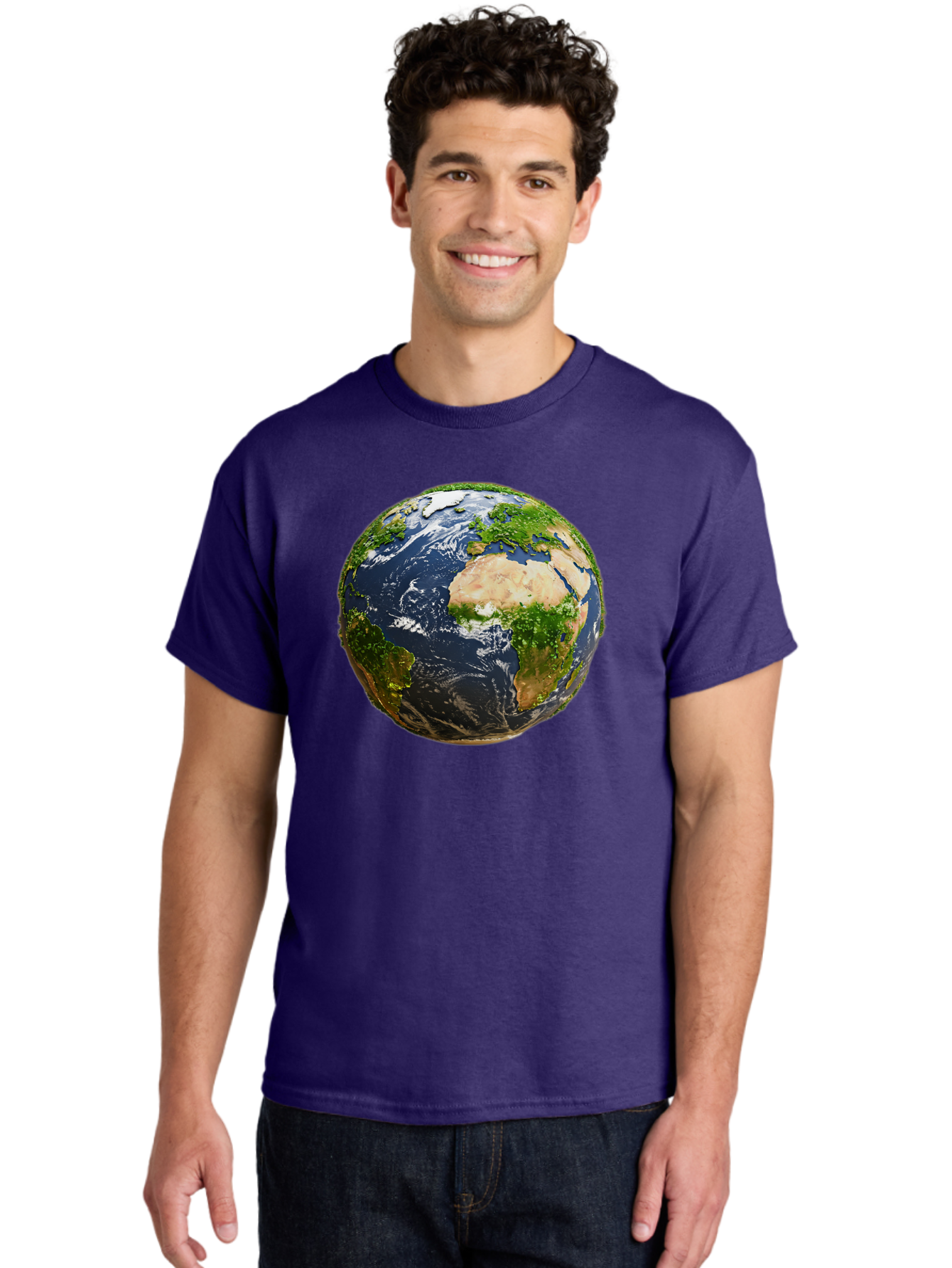 Earth-Globe-3 Men'S Graphic Tee, 100% Cotton, Comfortable Casual Summer Wear, Machine Washable, Globe, Earth From Space, World Map, Africa, Europe, Atlantic Ocean, Natural Beauty, Diverse Geography, Global Unity, Planet Earth Imagery, Baa578