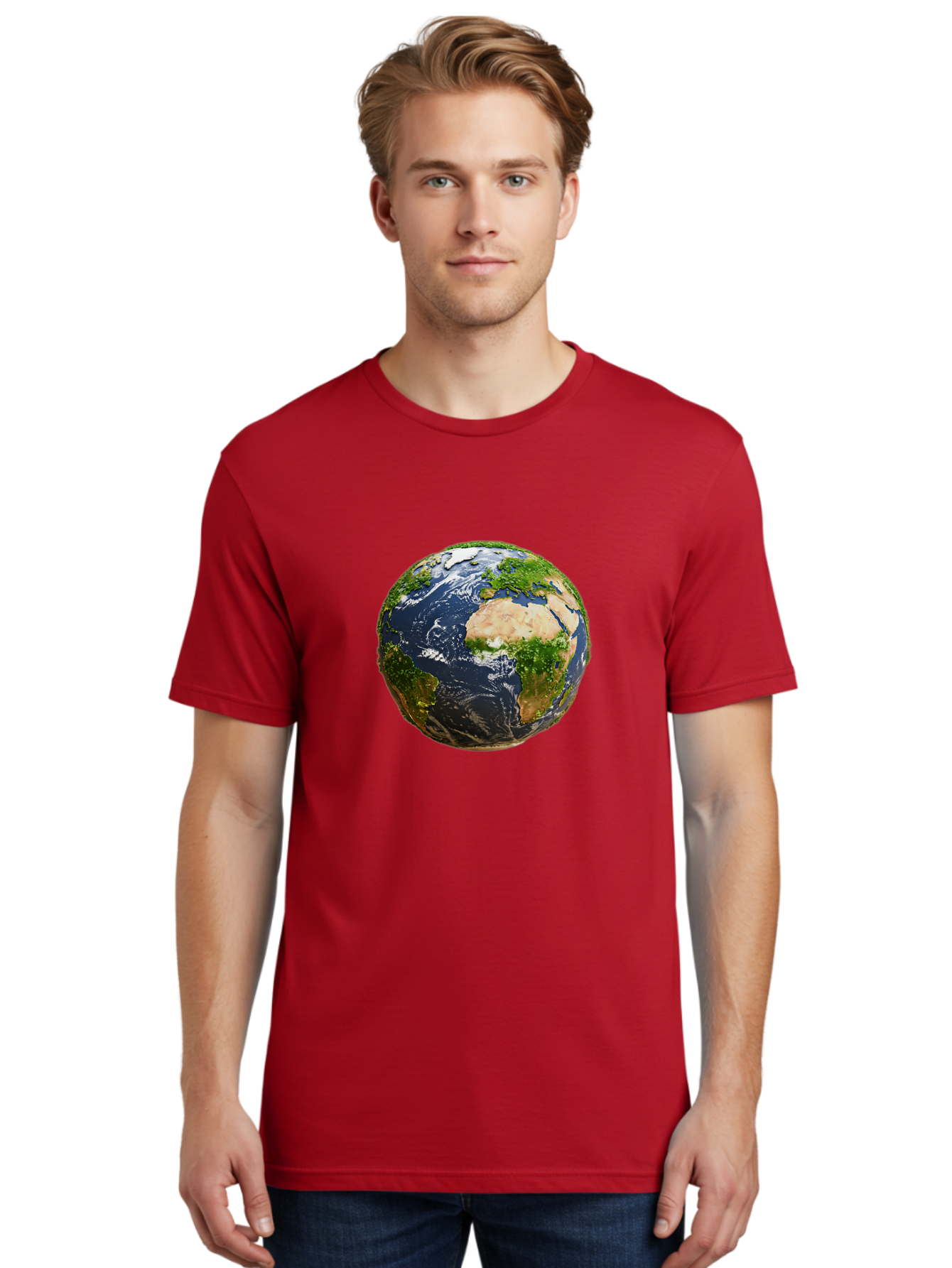 Earth-Globe-3 Men'S Graphic Tee, 100% Cotton, Comfortable Casual Summer Wear, Machine Washable, Globe, Earth From Space, World Map, Africa, Europe, Atlantic Ocean, Natural Beauty, Diverse Geography, Global Unity, Planet Earth Imagery, Baa578