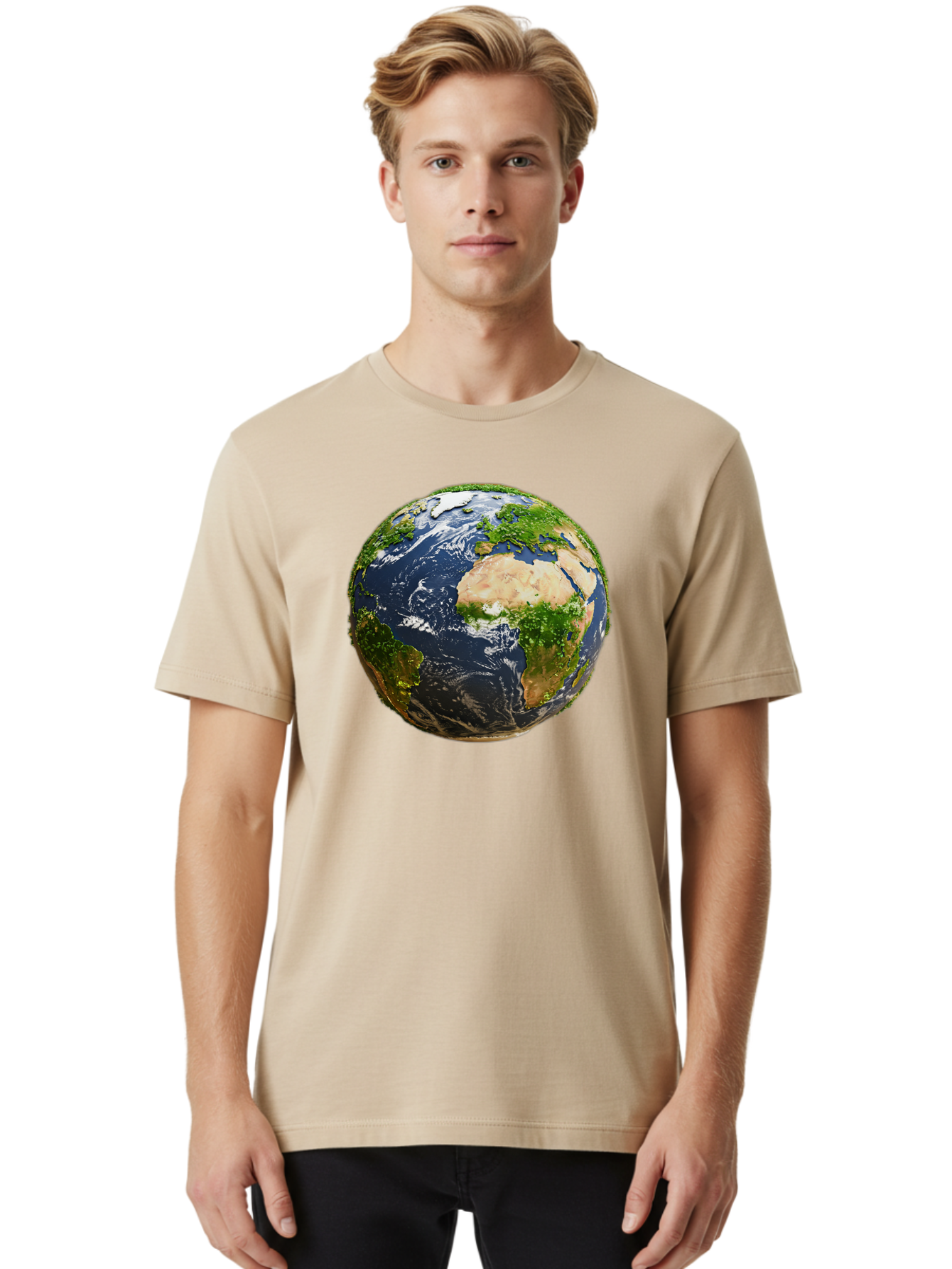 Earth-Globe-3 Men'S Graphic Tee, 100% Cotton, Comfortable Casual Summer Wear, Machine Washable, Globe, Earth From Space, World Map, Africa, Europe, Atlantic Ocean, Natural Beauty, Diverse Geography, Global Unity, Planet Earth Imagery, Baa578