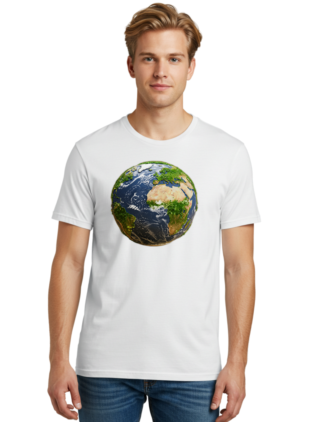 Earth-Globe-3 Men'S Graphic Tee, 100% Cotton, Comfortable Casual Summer Wear, Machine Washable, Globe, Earth From Space, World Map, Africa, Europe, Atlantic Ocean, Natural Beauty, Diverse Geography, Global Unity, Planet Earth Imagery, Baa578