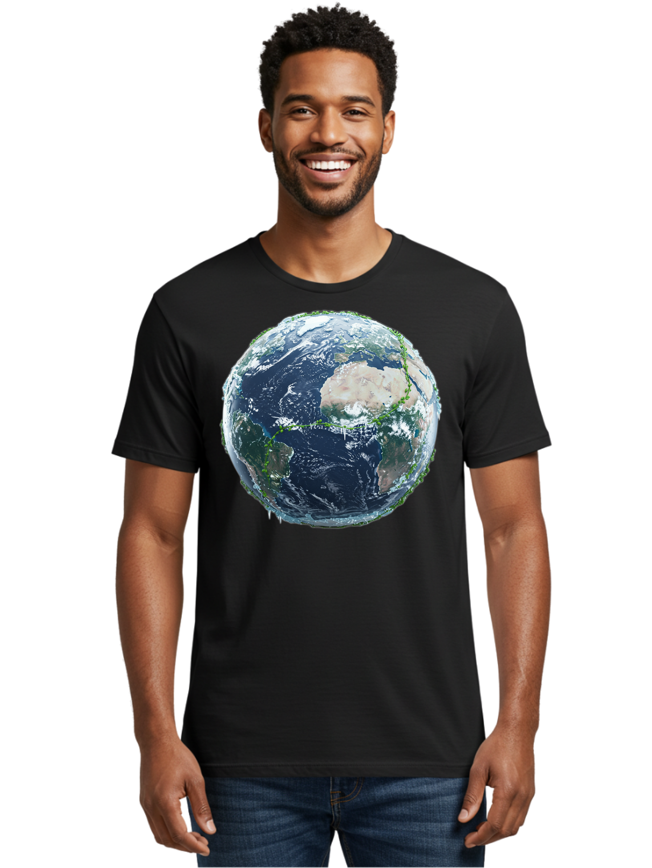 Earth-Globe-4 Men'S Graphic Tee, 100% Cotton, Comfortable Casual Summer Wear, Machine Washable, Globe Showing North America, Earth From Space, Global View, Planet Earth, International Map, World Geography, Satellite Imagery Baa579