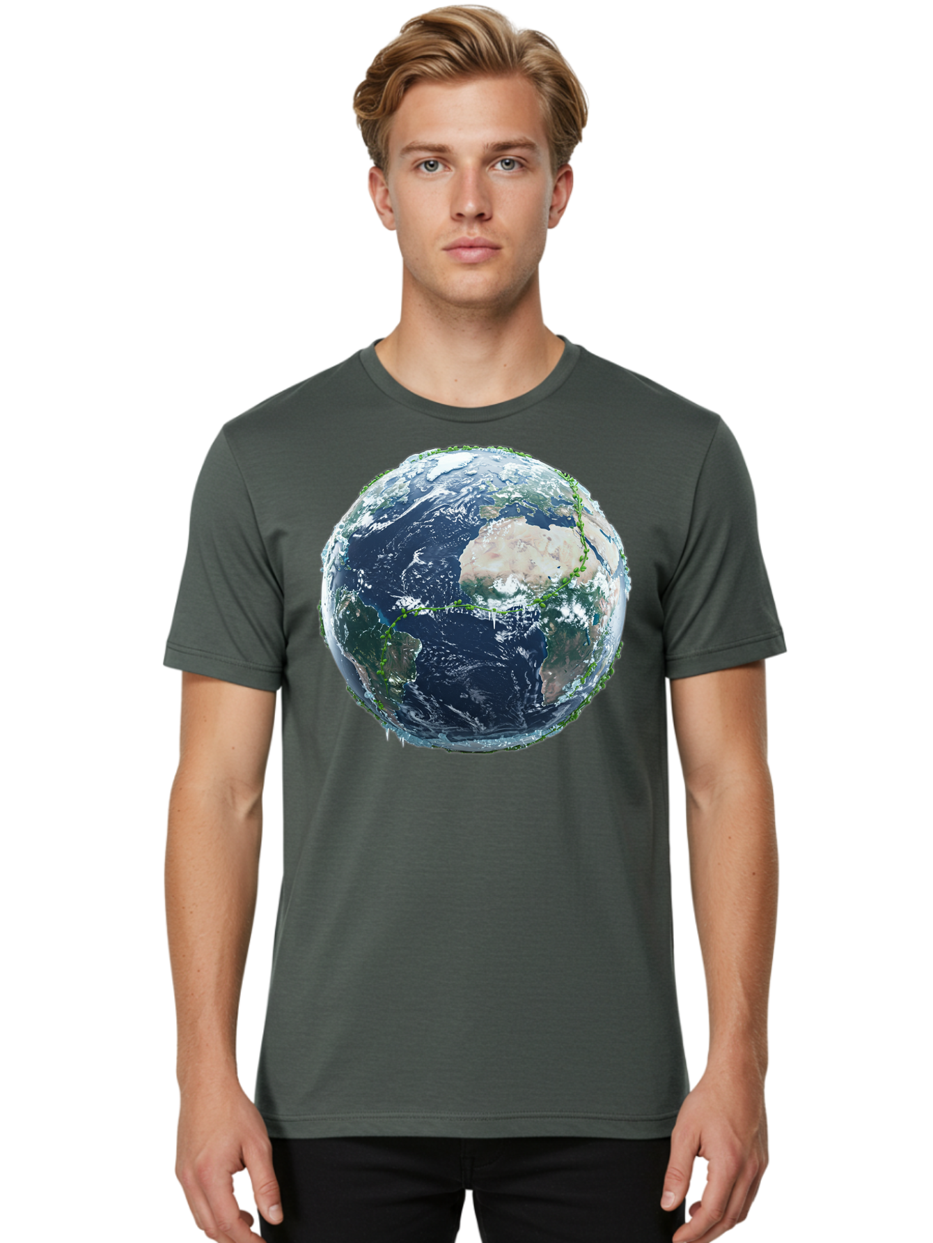 Earth-Globe-4 Men'S Graphic Tee, 100% Cotton, Comfortable Casual Summer Wear, Machine Washable, Globe Showing North America, Earth From Space, Global View, Planet Earth, International Map, World Geography, Satellite Imagery Baa579