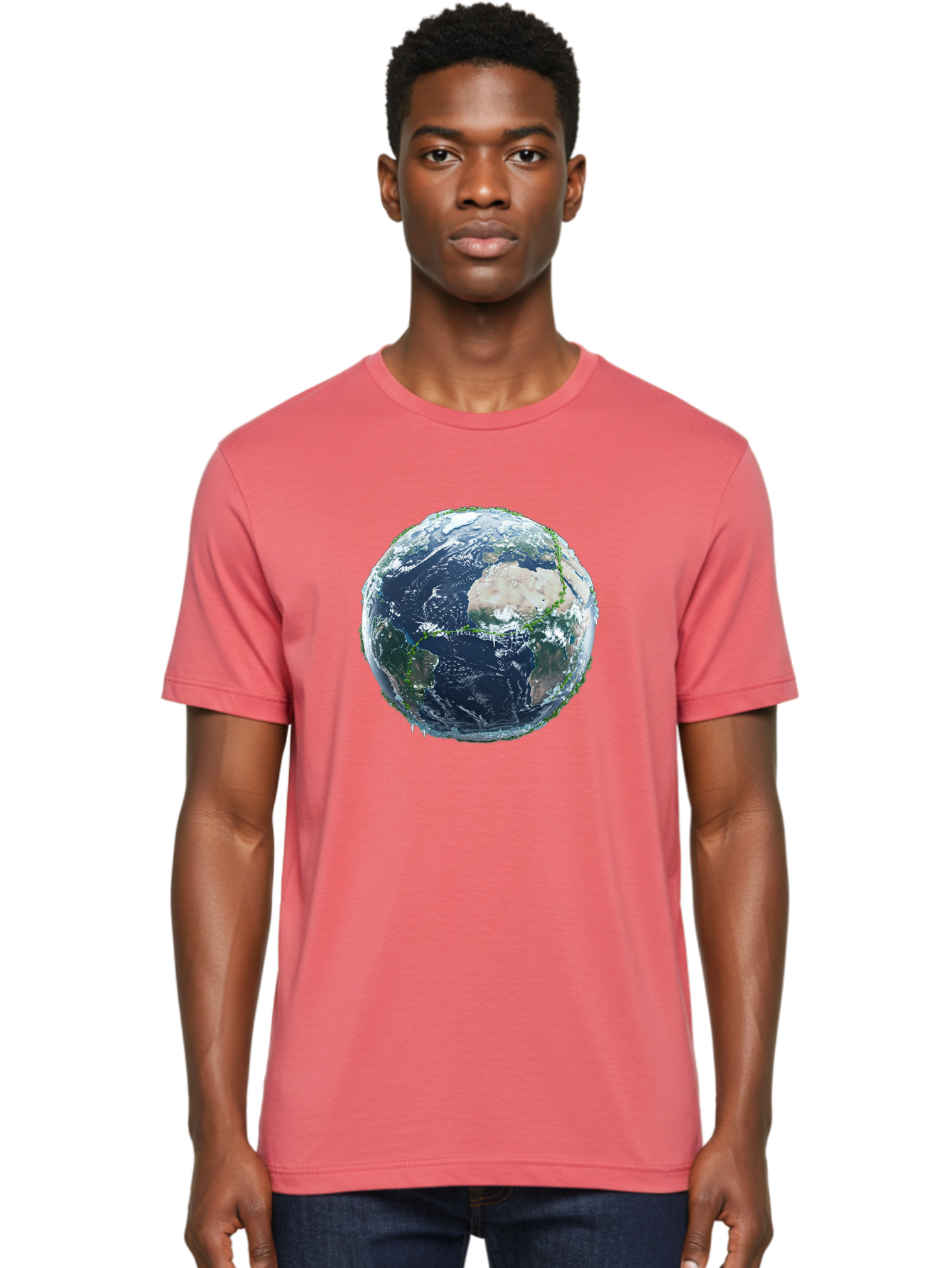 Earth-Globe-4 Men'S Graphic Tee, 100% Cotton, Comfortable Casual Summer Wear, Machine Washable, Globe Showing North America, Earth From Space, Global View, Planet Earth, International Map, World Geography, Satellite Imagery Baa579