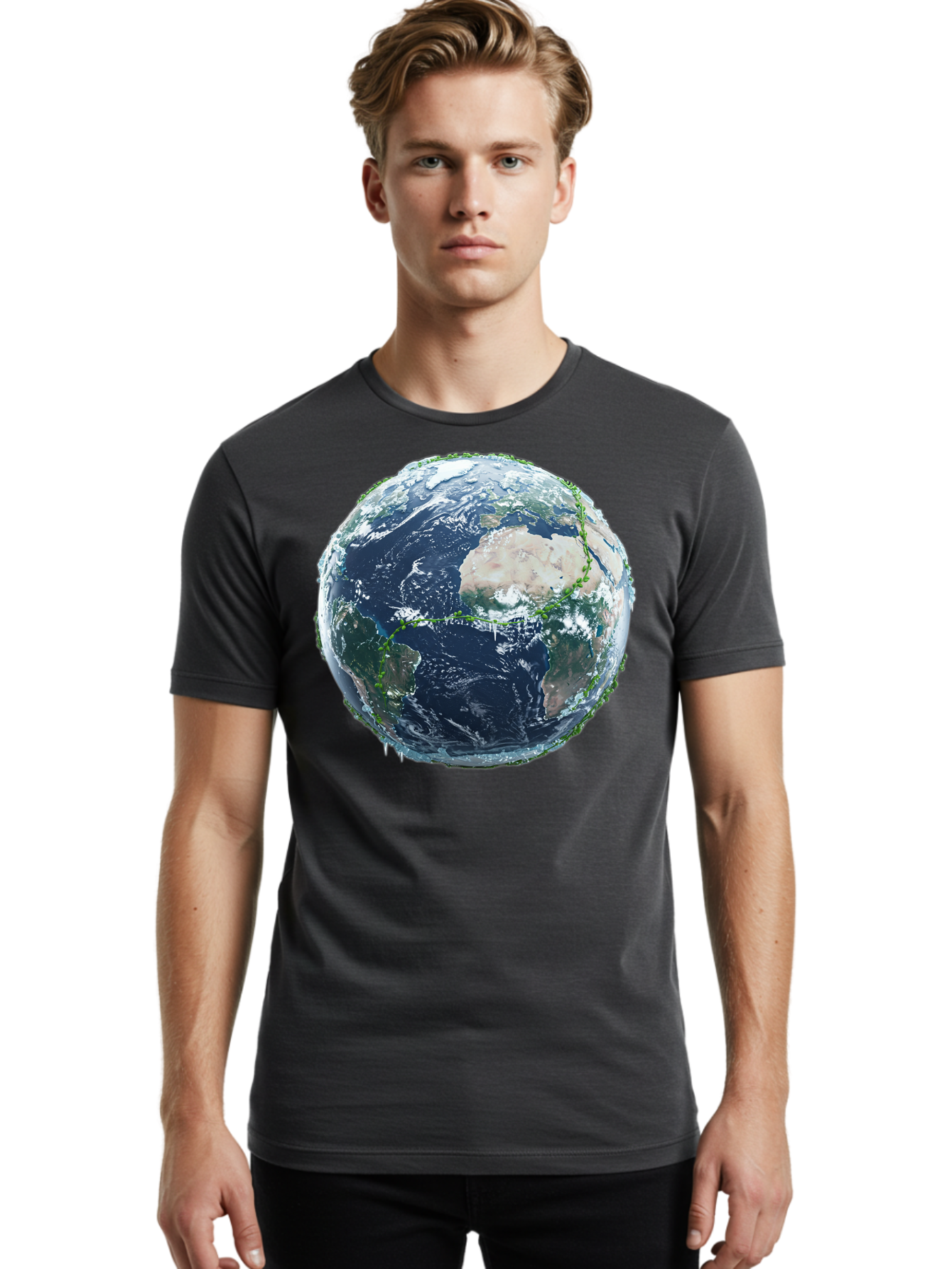 Earth-Globe-4 Men'S Graphic Tee, 100% Cotton, Comfortable Casual Summer Wear, Machine Washable, Globe Showing North America, Earth From Space, Global View, Planet Earth, International Map, World Geography, Satellite Imagery Baa579