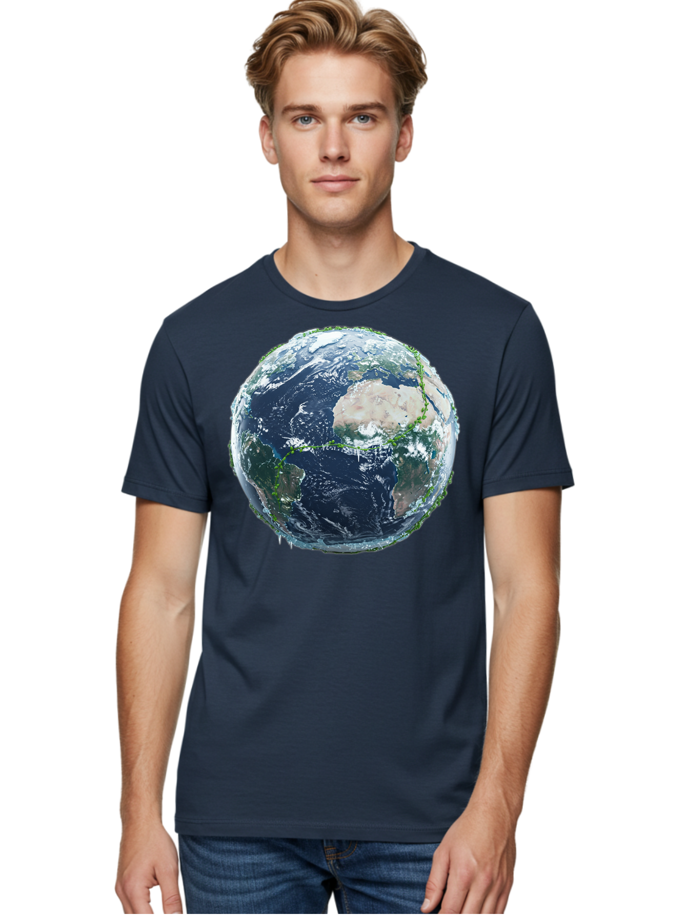 Earth-Globe-4 Men'S Graphic Tee, 100% Cotton, Comfortable Casual Summer Wear, Machine Washable, Globe Showing North America, Earth From Space, Global View, Planet Earth, International Map, World Geography, Satellite Imagery Baa579