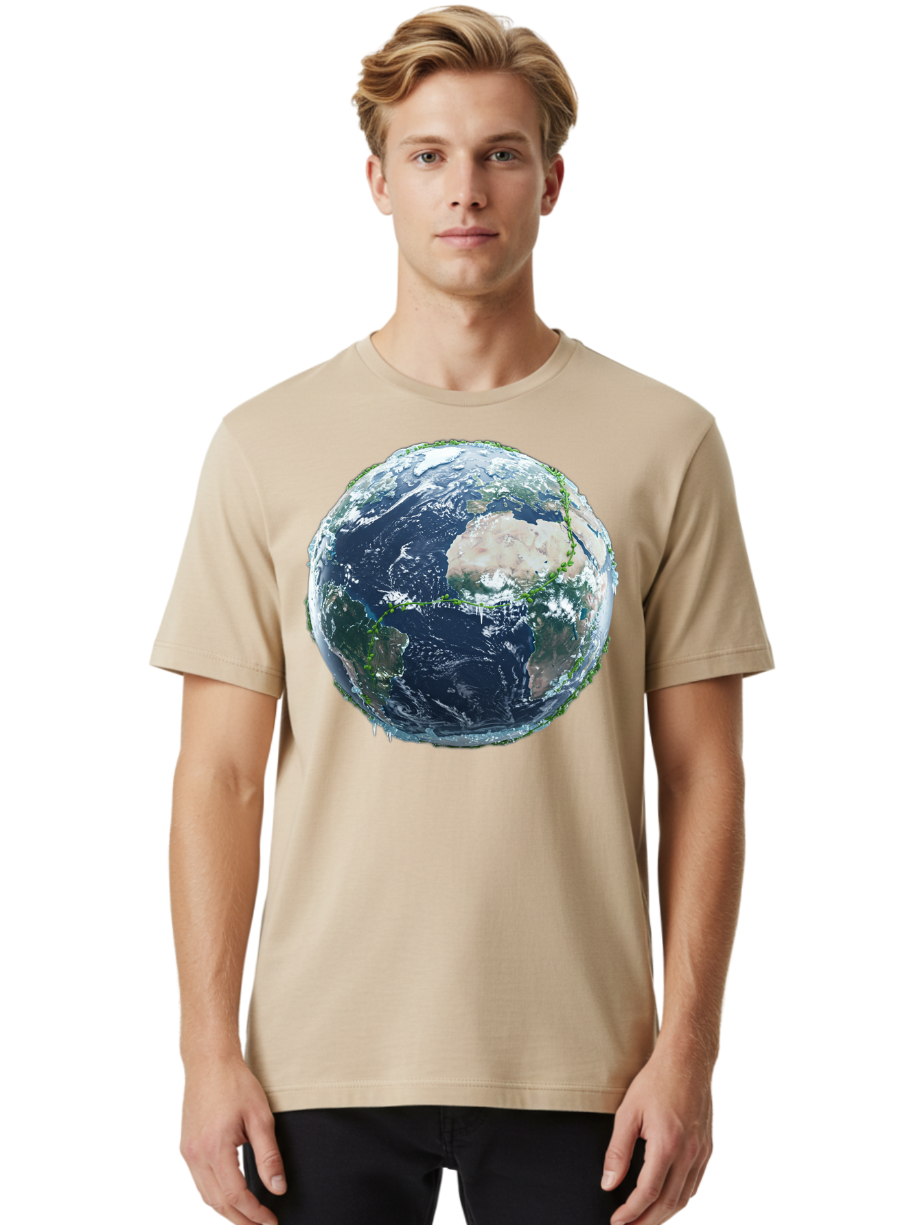 Earth-Globe-4 Men'S Graphic Tee, 100% Cotton, Comfortable Casual Summer Wear, Machine Washable, Globe Showing North America, Earth From Space, Global View, Planet Earth, International Map, World Geography, Satellite Imagery Baa579