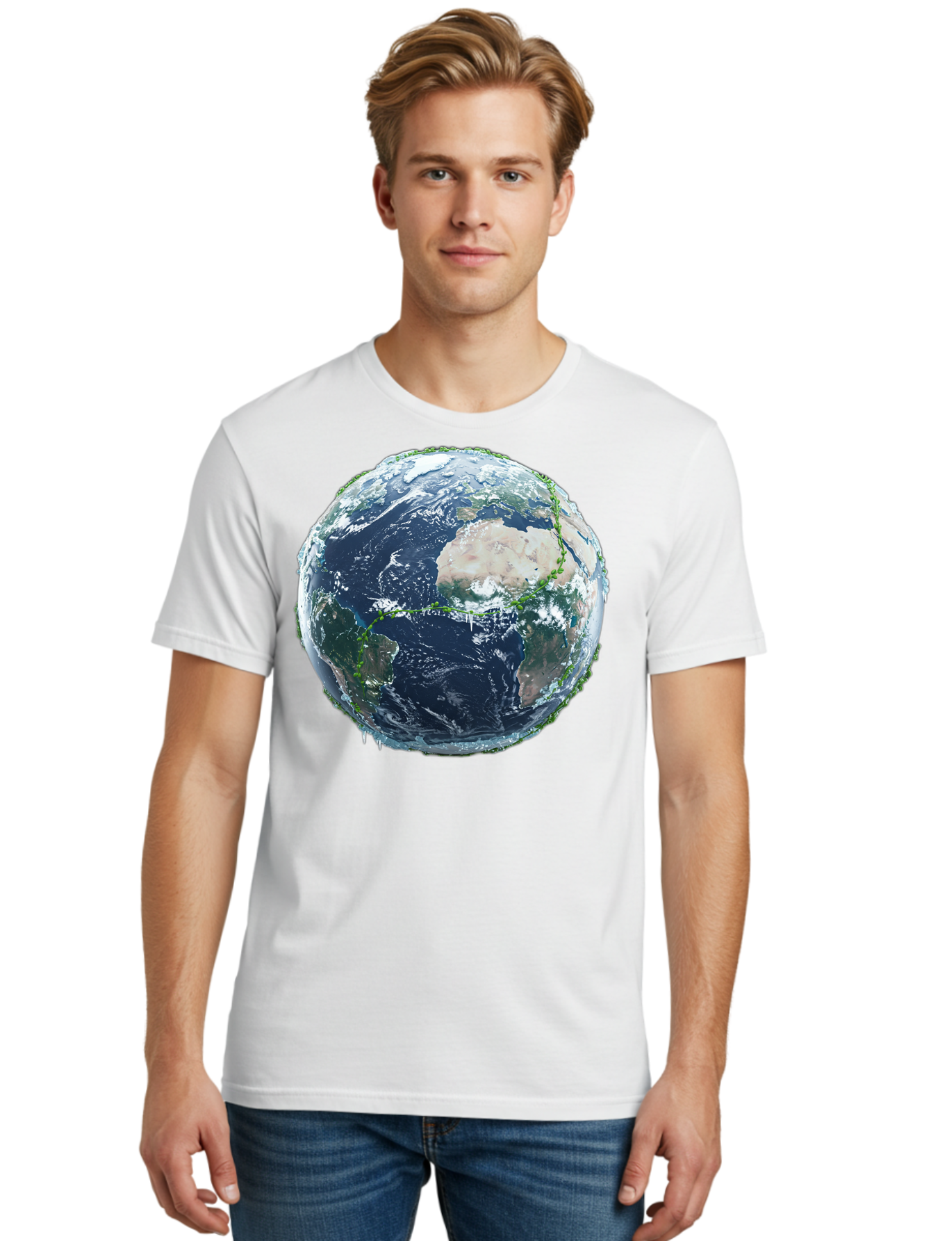 Earth-Globe-4 Men'S Graphic Tee, 100% Cotton, Comfortable Casual Summer Wear, Machine Washable, Globe Showing North America, Earth From Space, Global View, Planet Earth, International Map, World Geography, Satellite Imagery Baa579
