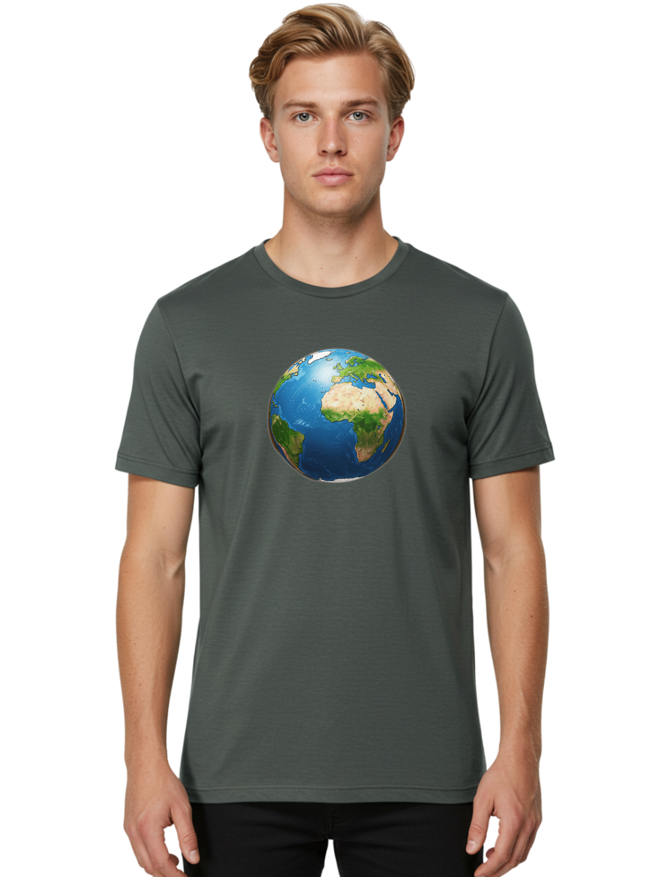 Earth-Globe Men'S Graphic Tee, 100% Cotton, Comfortable Casual Summer Wear, Machine Washable, Globe Showing Africa And Europe, International Connectivity, Global Unity, World Map, 3D Rendering, Earth From Space, Continents, Oceans Baa580