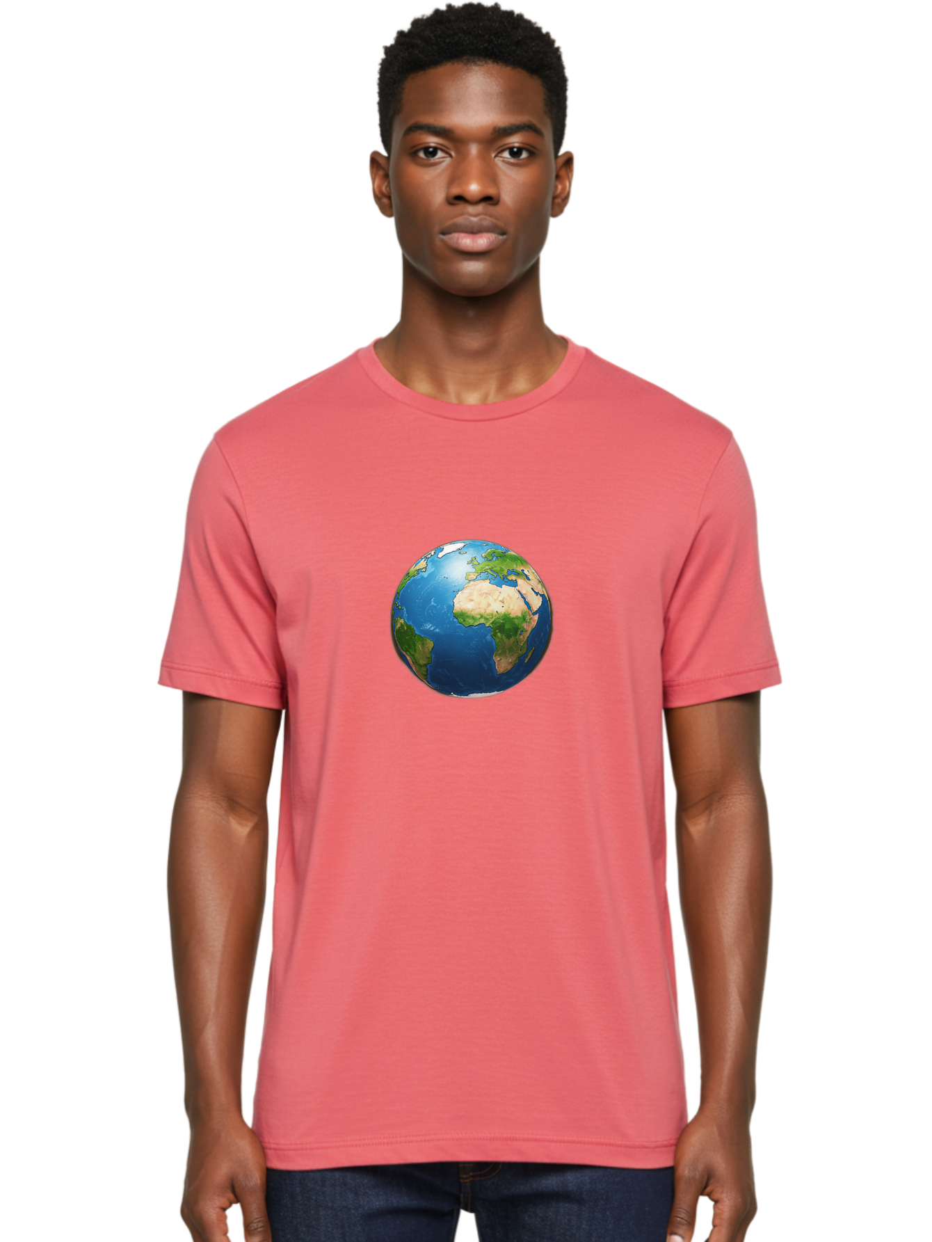Earth-Globe Men'S Graphic Tee, 100% Cotton, Comfortable Casual Summer Wear, Machine Washable, Globe Showing Africa And Europe, International Connectivity, Global Unity, World Map, 3D Rendering, Earth From Space, Continents, Oceans Baa580