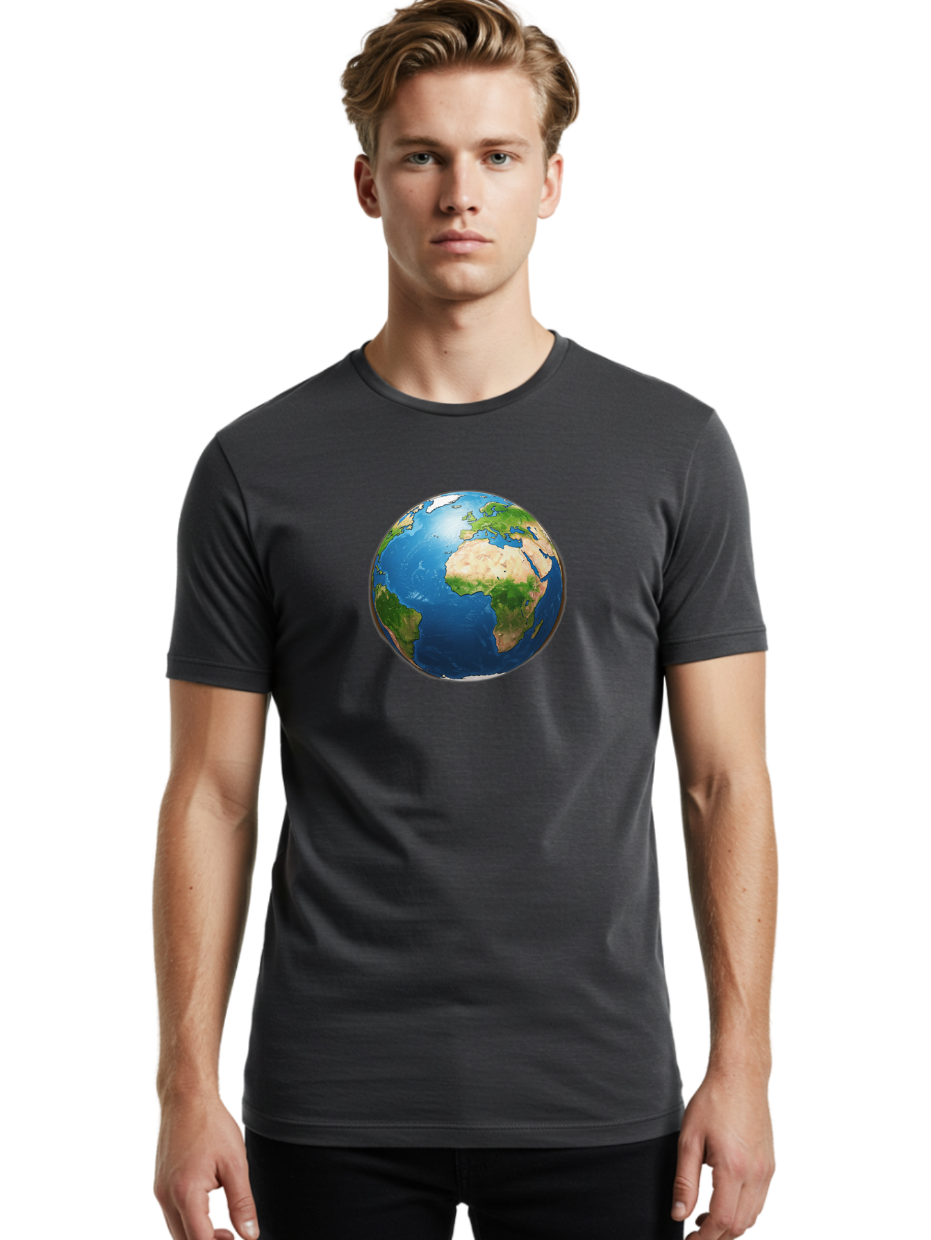 Earth-Globe Men'S Graphic Tee, 100% Cotton, Comfortable Casual Summer Wear, Machine Washable, Globe Showing Africa And Europe, International Connectivity, Global Unity, World Map, 3D Rendering, Earth From Space, Continents, Oceans Baa580