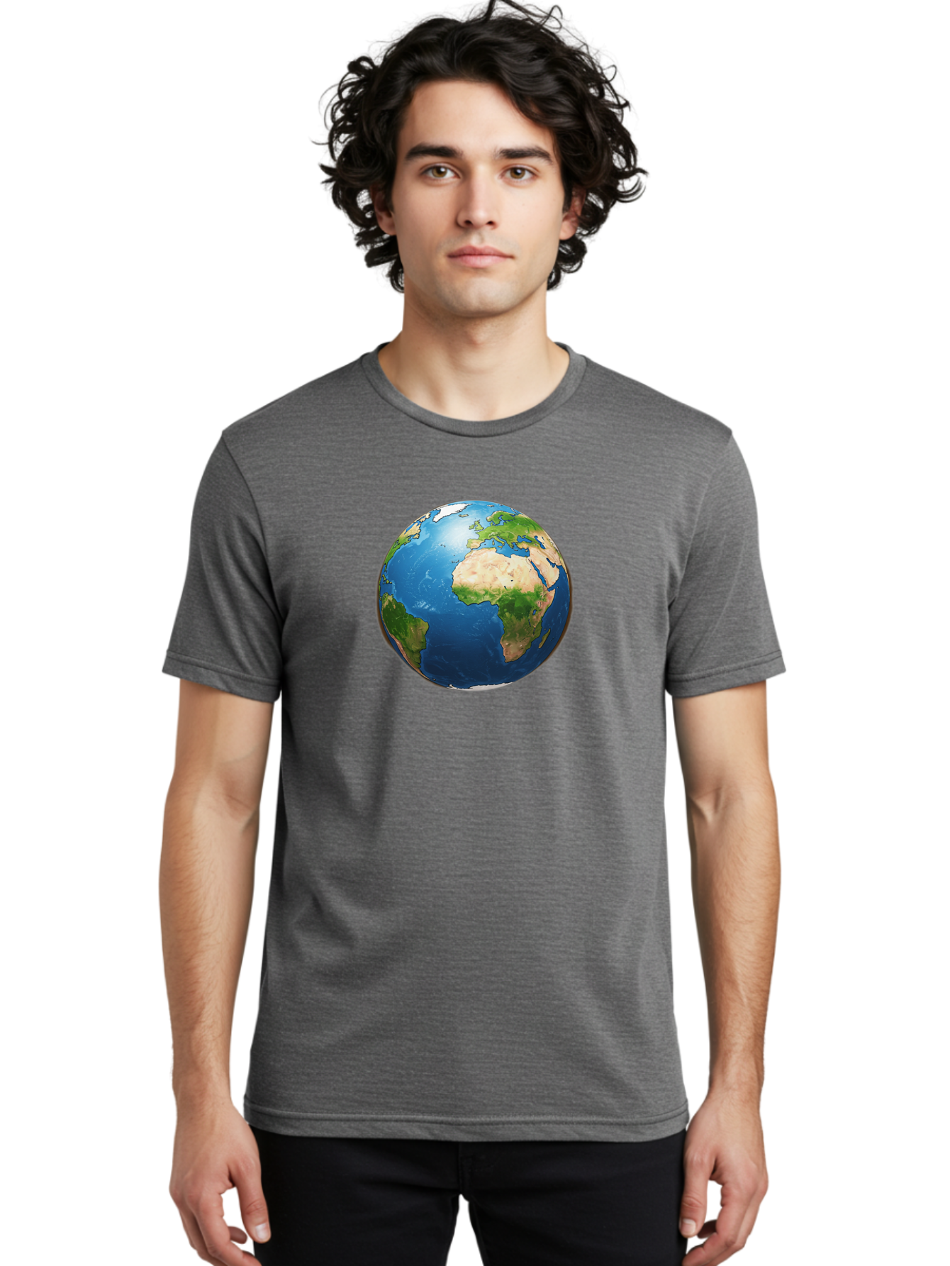 Earth-Globe Men'S Graphic Tee, 100% Cotton, Comfortable Casual Summer Wear, Machine Washable, Globe Showing Africa And Europe, International Connectivity, Global Unity, World Map, 3D Rendering, Earth From Space, Continents, Oceans Baa580