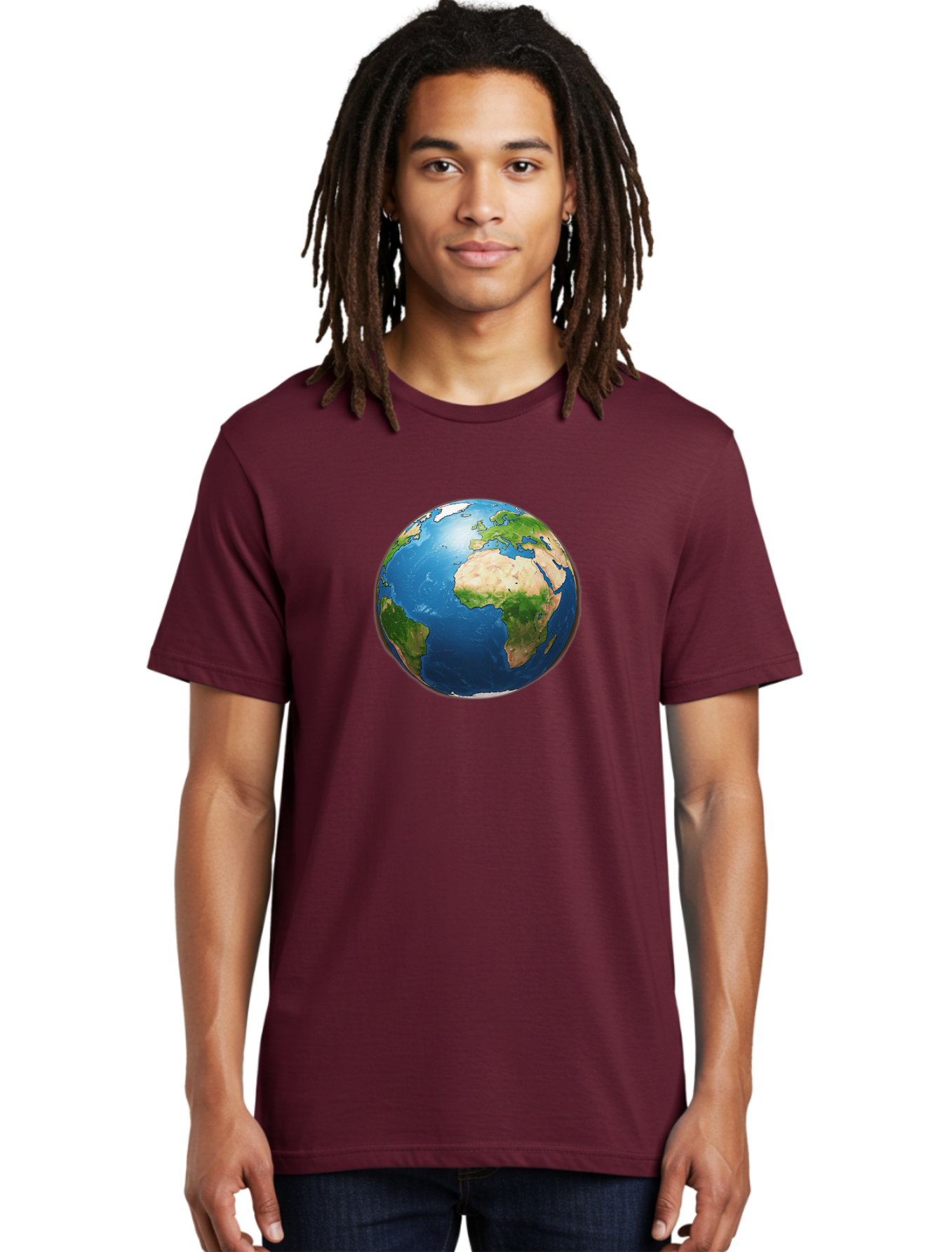 Earth-Globe Men'S Graphic Tee, 100% Cotton, Comfortable Casual Summer Wear, Machine Washable, Globe Showing Africa And Europe, International Connectivity, Global Unity, World Map, 3D Rendering, Earth From Space, Continents, Oceans Baa580