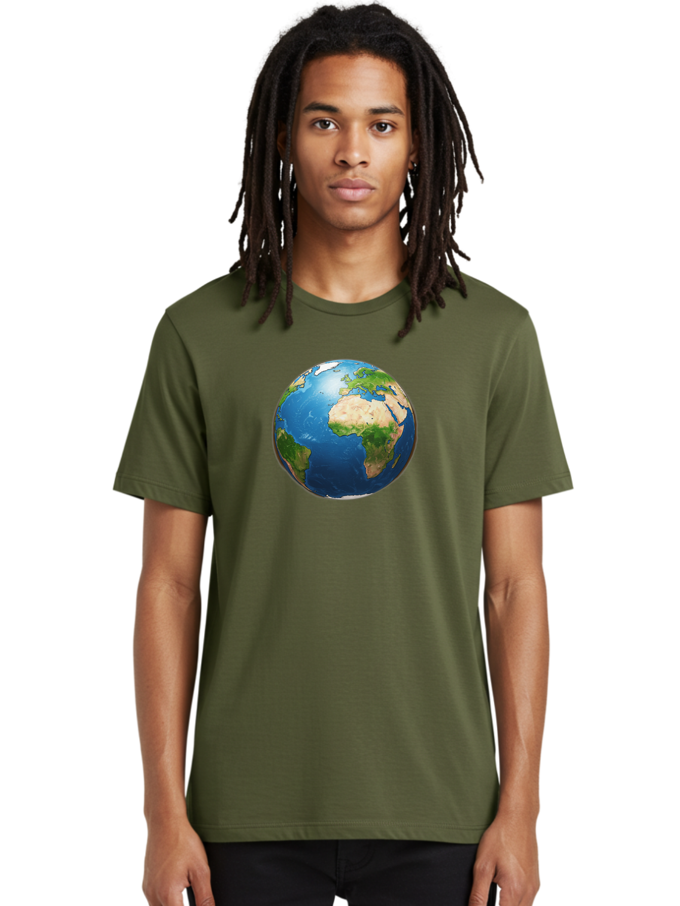 Earth-Globe Men'S Graphic Tee, 100% Cotton, Comfortable Casual Summer Wear, Machine Washable, Globe Showing Africa And Europe, International Connectivity, Global Unity, World Map, 3D Rendering, Earth From Space, Continents, Oceans Baa580