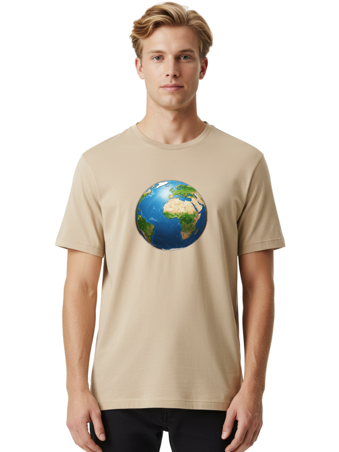 Earth-Globe Men'S Graphic Tee, 100% Cotton, Comfortable Casual Summer Wear, Machine Washable, Globe Showing Africa And Europe, International Connectivity, Global Unity, World Map, 3D Rendering, Earth From Space, Continents, Oceans Baa580