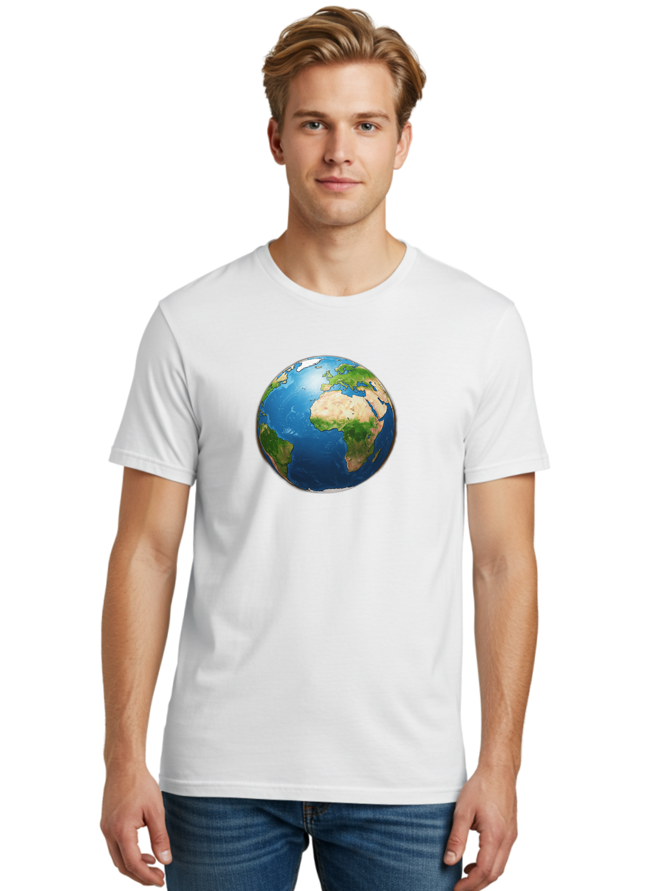 Earth-Globe Men'S Graphic Tee, 100% Cotton, Comfortable Casual Summer Wear, Machine Washable, Globe Showing Africa And Europe, International Connectivity, Global Unity, World Map, 3D Rendering, Earth From Space, Continents, Oceans Baa580