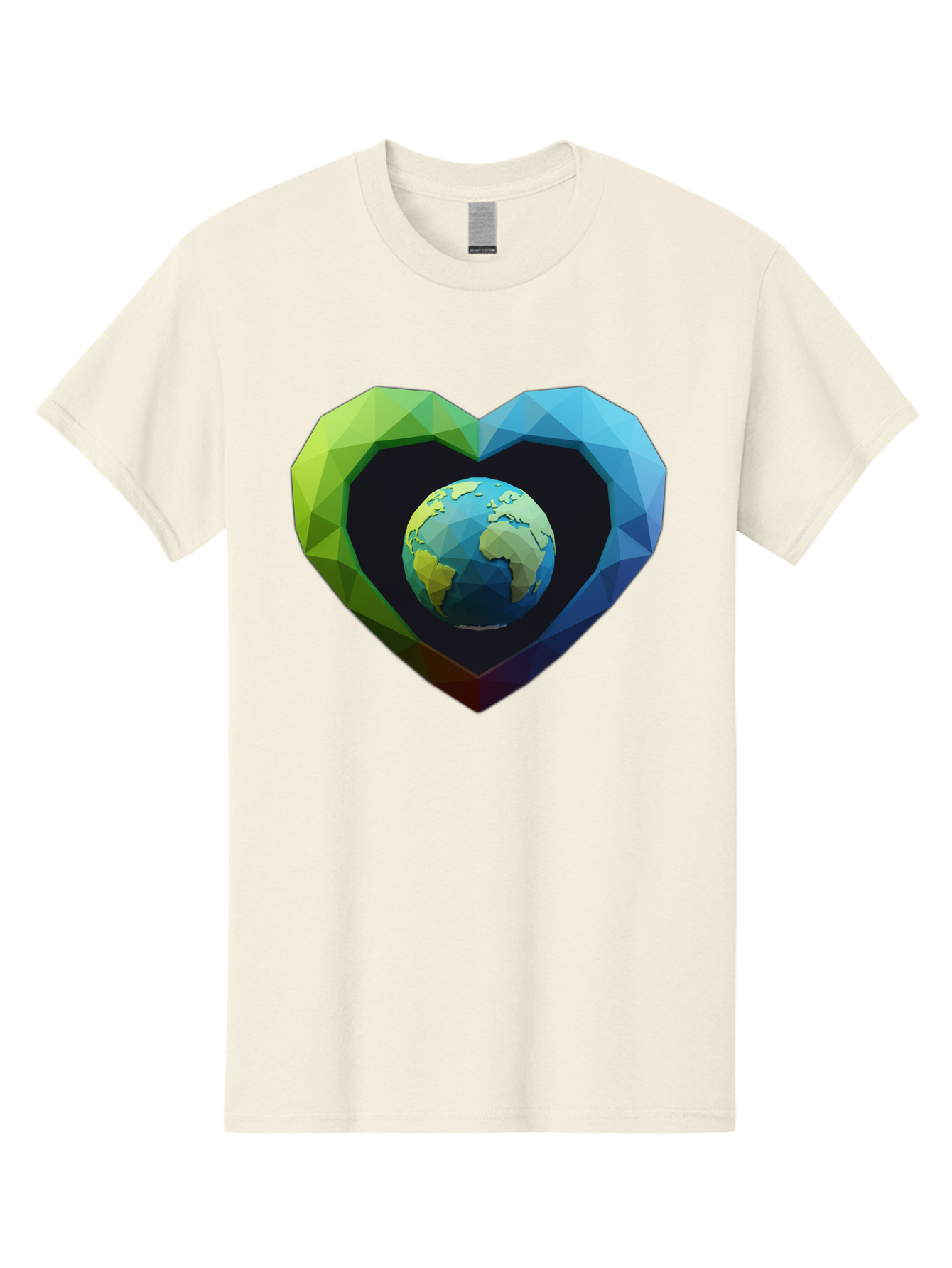 Earth-In-Heart-2 Men'S Graphic Tee, 100% Cotton, Comfortable Casual Summer Wear, Machine Washable, Globe In The Heart, Low Poly Art, Earth Love, Eco Friendly, Environmental Awareness, Blue And Green Hues, Polygonal Heart, Earth Centered, Baa582