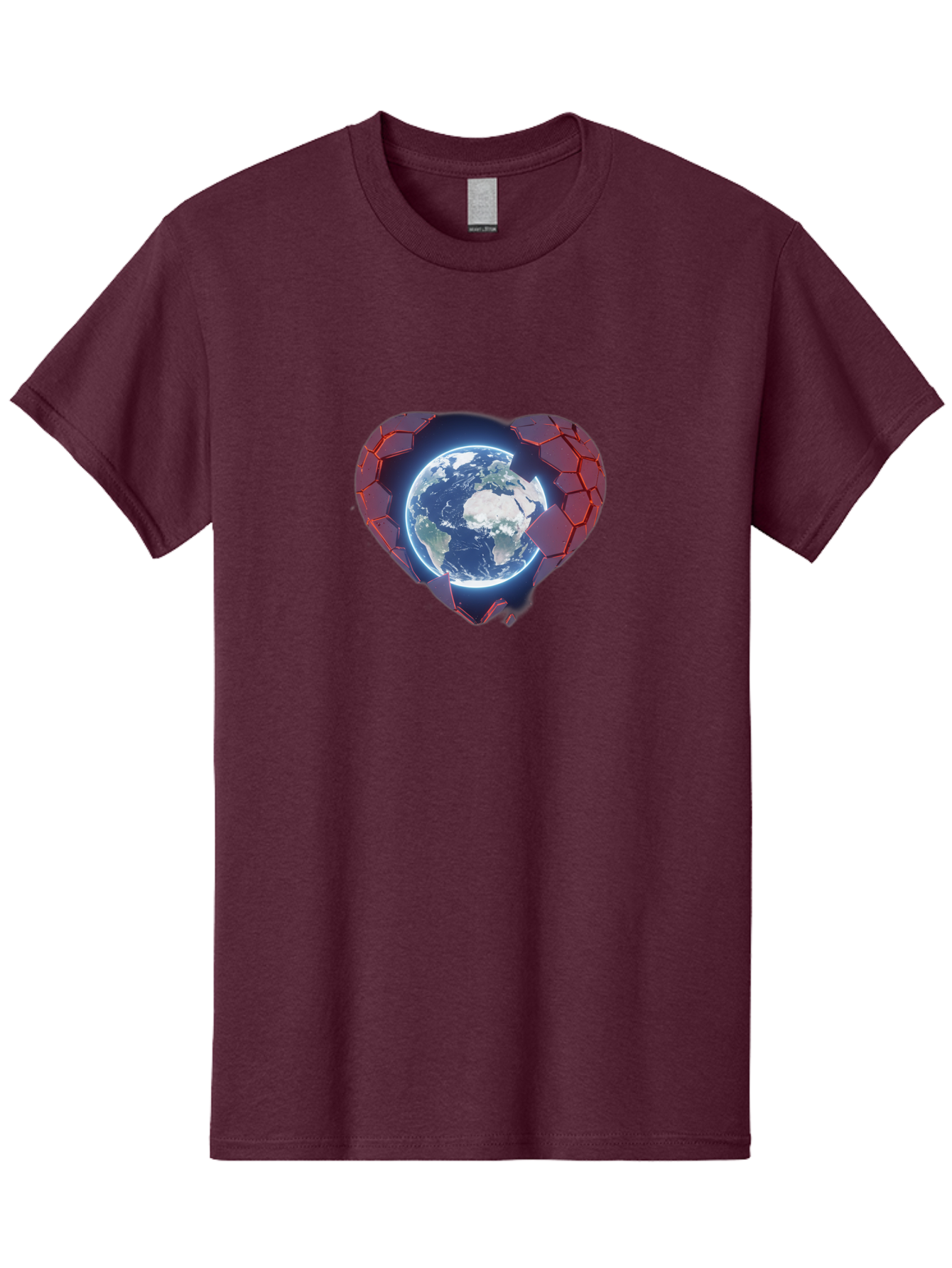 Earth-In-Heart-3 Men'S Graphic Tee, 100% Cotton, Comfortable Casual Summer Wear, Machine Washable, Globe In Heart Shape, Love For The Planet, Global Unity, Earth Protection, World Harmony, Futuristic Design, Heart-Shaped Armor, Baa583