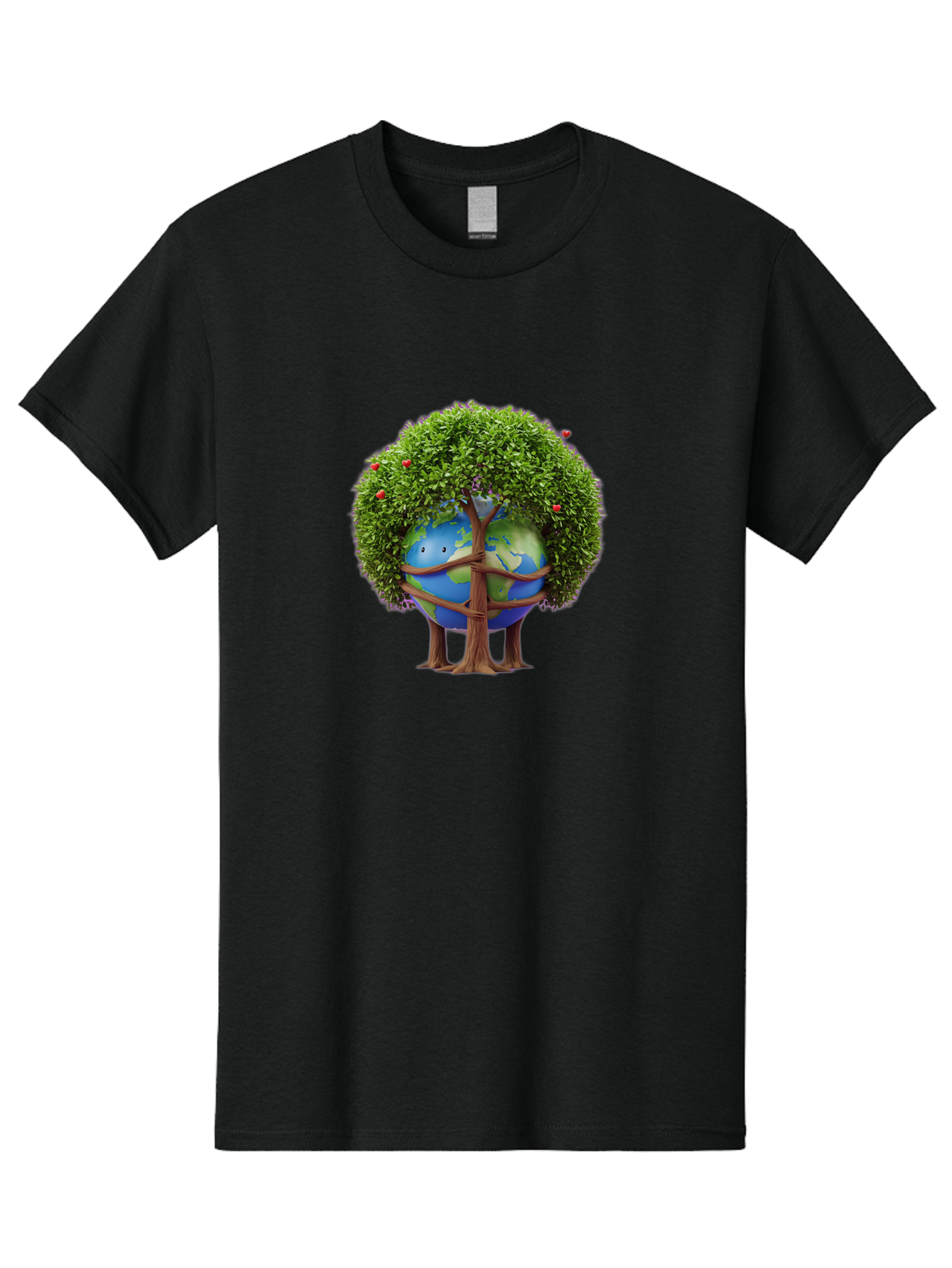 Earth-Tree Men'S Graphic Tee, 100% Cotton, Comfortable Casual Summer Wear, Machine Washable, Earth With Tree, Eco-Friendly, Environmental Conservation, Global Unity, Green Initiative, Sustainable Development, Nature Preservation, Cartoon Globe Baa585