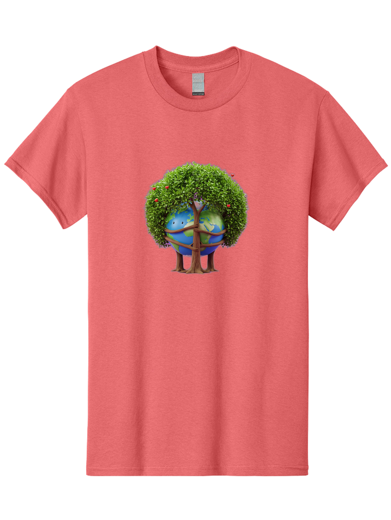 Earth-Tree Men'S Graphic Tee, 100% Cotton, Comfortable Casual Summer Wear, Machine Washable, Earth With Tree, Eco-Friendly, Environmental Conservation, Global Unity, Green Initiative, Sustainable Development, Nature Preservation, Cartoon Globe Baa585