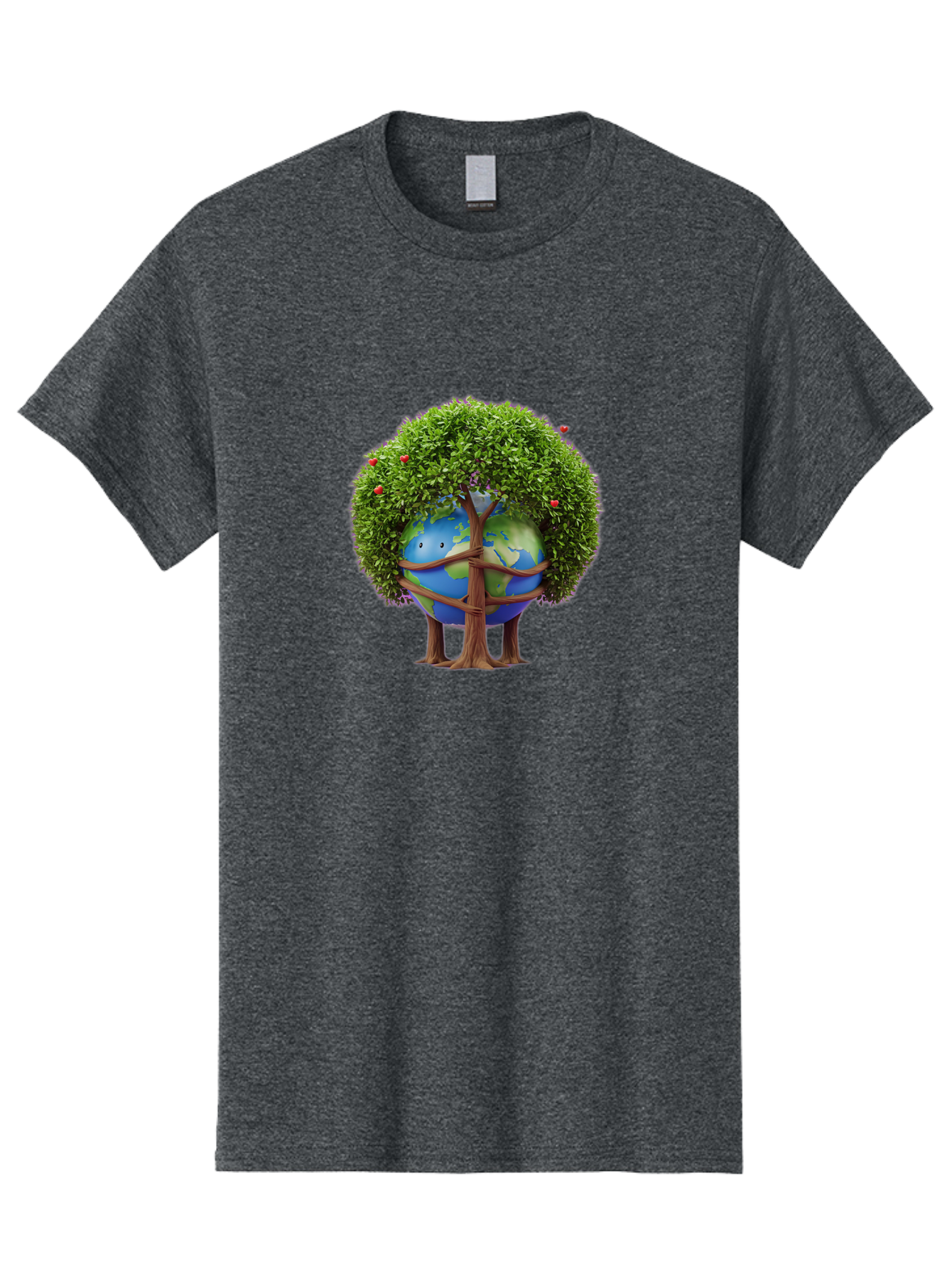 Earth-Tree Men'S Graphic Tee, 100% Cotton, Comfortable Casual Summer Wear, Machine Washable, Earth With Tree, Eco-Friendly, Environmental Conservation, Global Unity, Green Initiative, Sustainable Development, Nature Preservation, Cartoon Globe Baa585