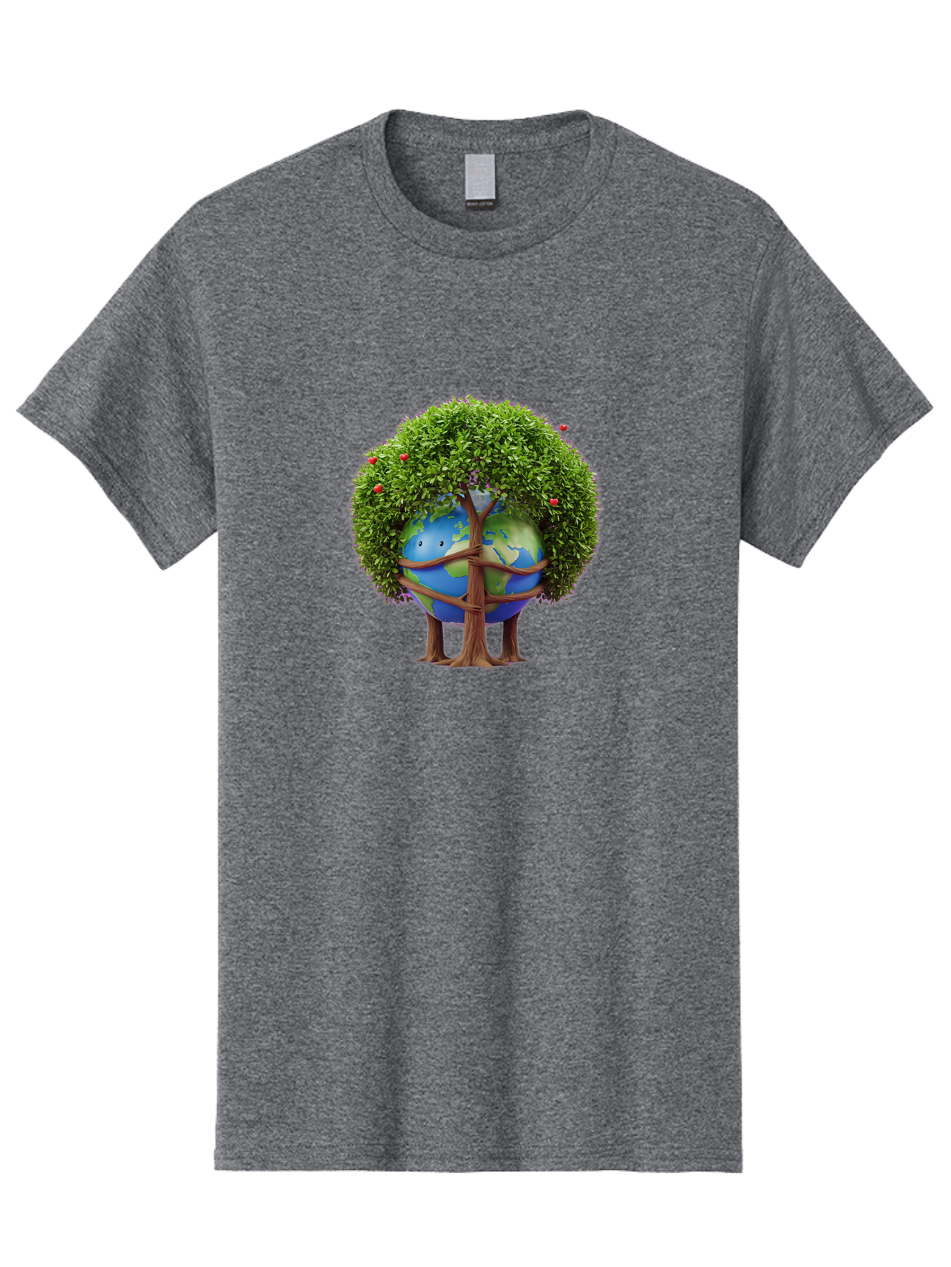 Earth-Tree Men'S Graphic Tee, 100% Cotton, Comfortable Casual Summer Wear, Machine Washable, Earth With Tree, Eco-Friendly, Environmental Conservation, Global Unity, Green Initiative, Sustainable Development, Nature Preservation, Cartoon Globe Baa585
