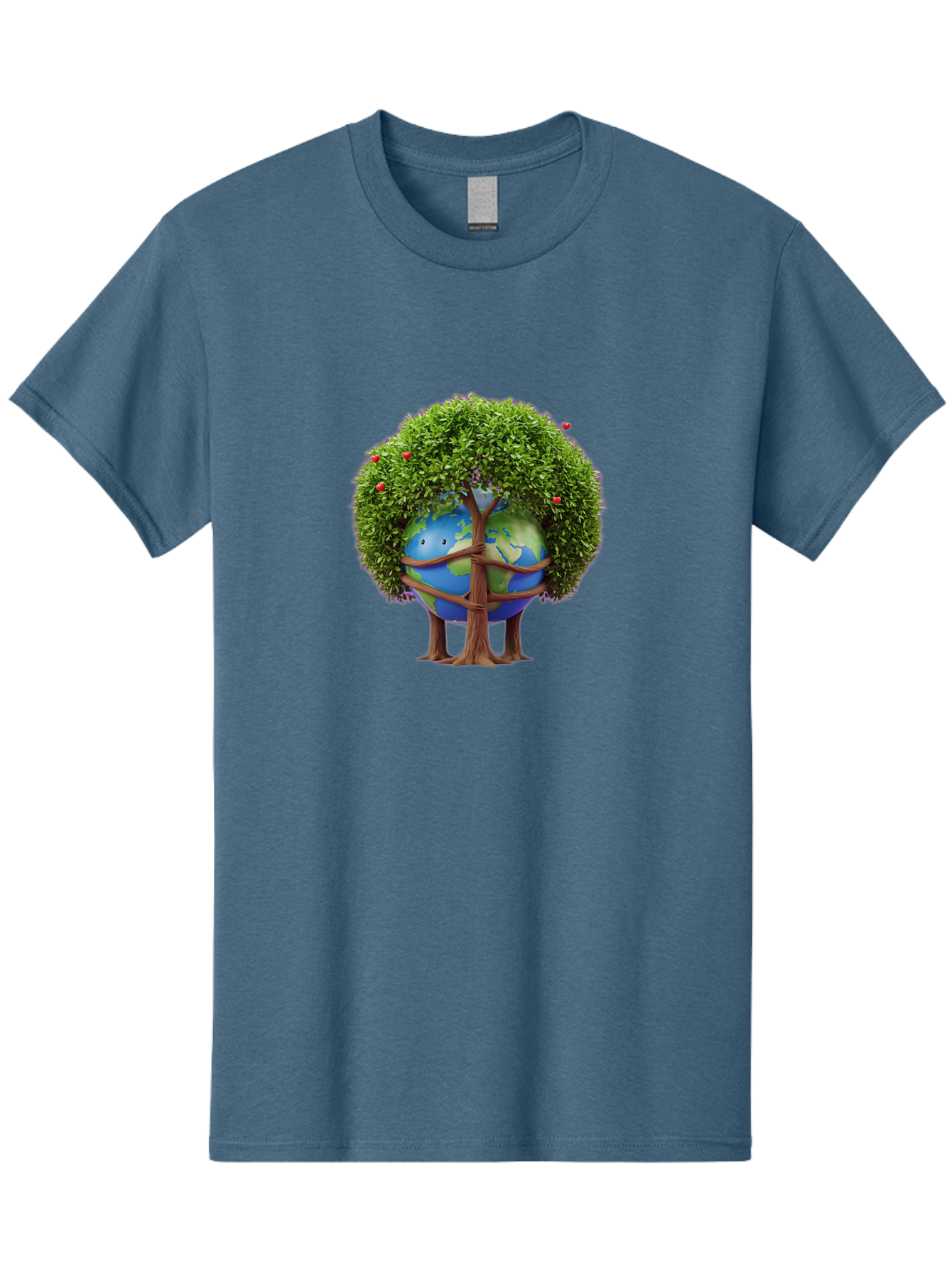 Earth-Tree Men'S Graphic Tee, 100% Cotton, Comfortable Casual Summer Wear, Machine Washable, Earth With Tree, Eco-Friendly, Environmental Conservation, Global Unity, Green Initiative, Sustainable Development, Nature Preservation, Cartoon Globe Baa585
