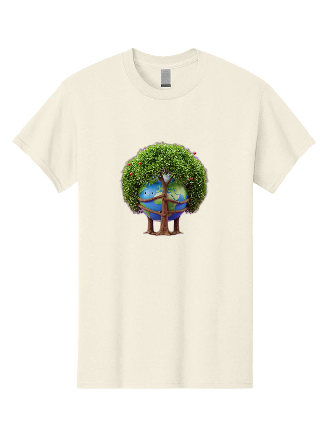 Earth-Tree Men'S Graphic Tee, 100% Cotton, Comfortable Casual Summer Wear, Machine Washable, Earth With Tree, Eco-Friendly, Environmental Conservation, Global Unity, Green Initiative, Sustainable Development, Nature Preservation, Cartoon Globe Baa585