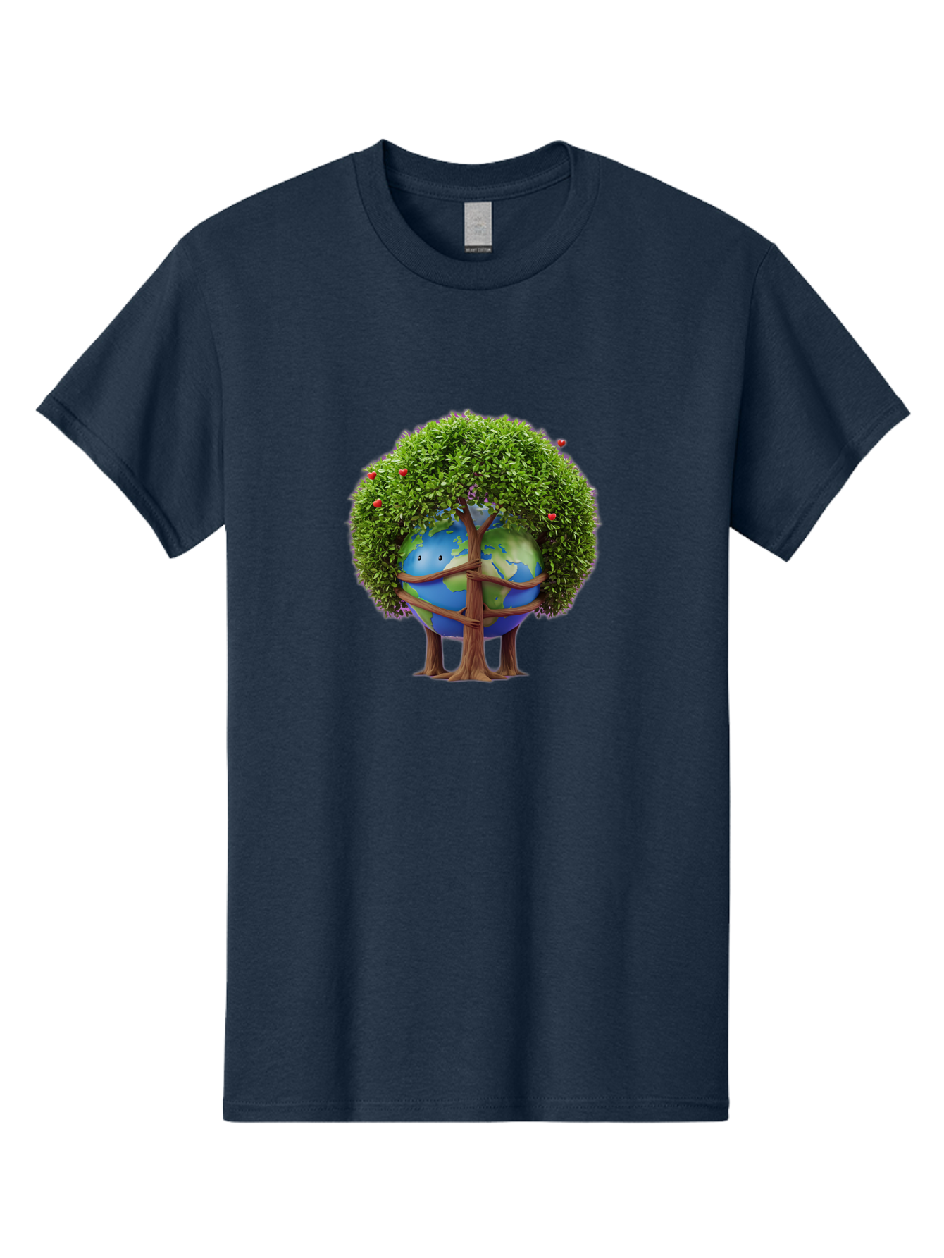 Earth-Tree Men'S Graphic Tee, 100% Cotton, Comfortable Casual Summer Wear, Machine Washable, Earth With Tree, Eco-Friendly, Environmental Conservation, Global Unity, Green Initiative, Sustainable Development, Nature Preservation, Cartoon Globe Baa585