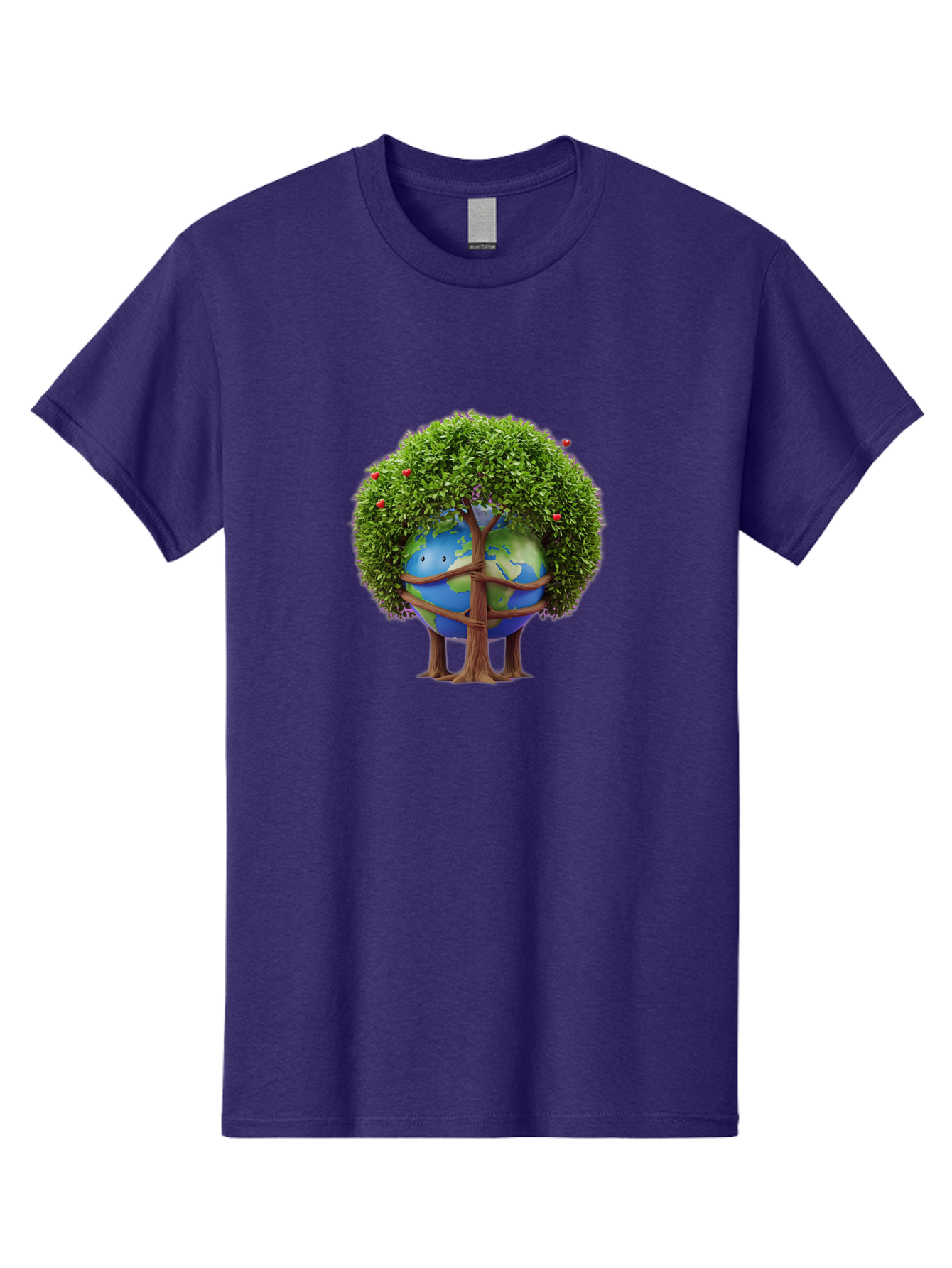 Earth-Tree Men'S Graphic Tee, 100% Cotton, Comfortable Casual Summer Wear, Machine Washable, Earth With Tree, Eco-Friendly, Environmental Conservation, Global Unity, Green Initiative, Sustainable Development, Nature Preservation, Cartoon Globe Baa585