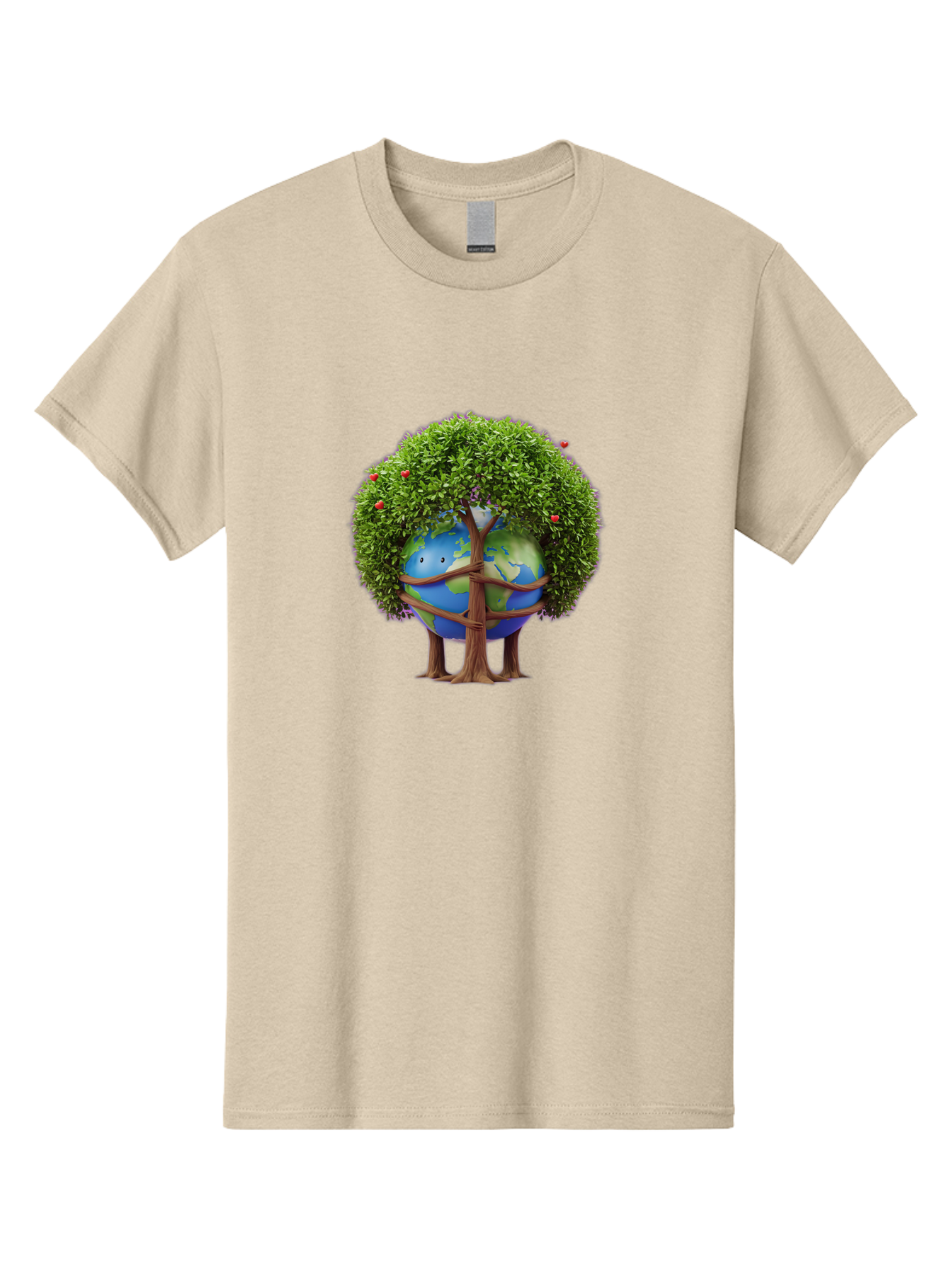 Earth-Tree Men'S Graphic Tee, 100% Cotton, Comfortable Casual Summer Wear, Machine Washable, Earth With Tree, Eco-Friendly, Environmental Conservation, Global Unity, Green Initiative, Sustainable Development, Nature Preservation, Cartoon Globe Baa585
