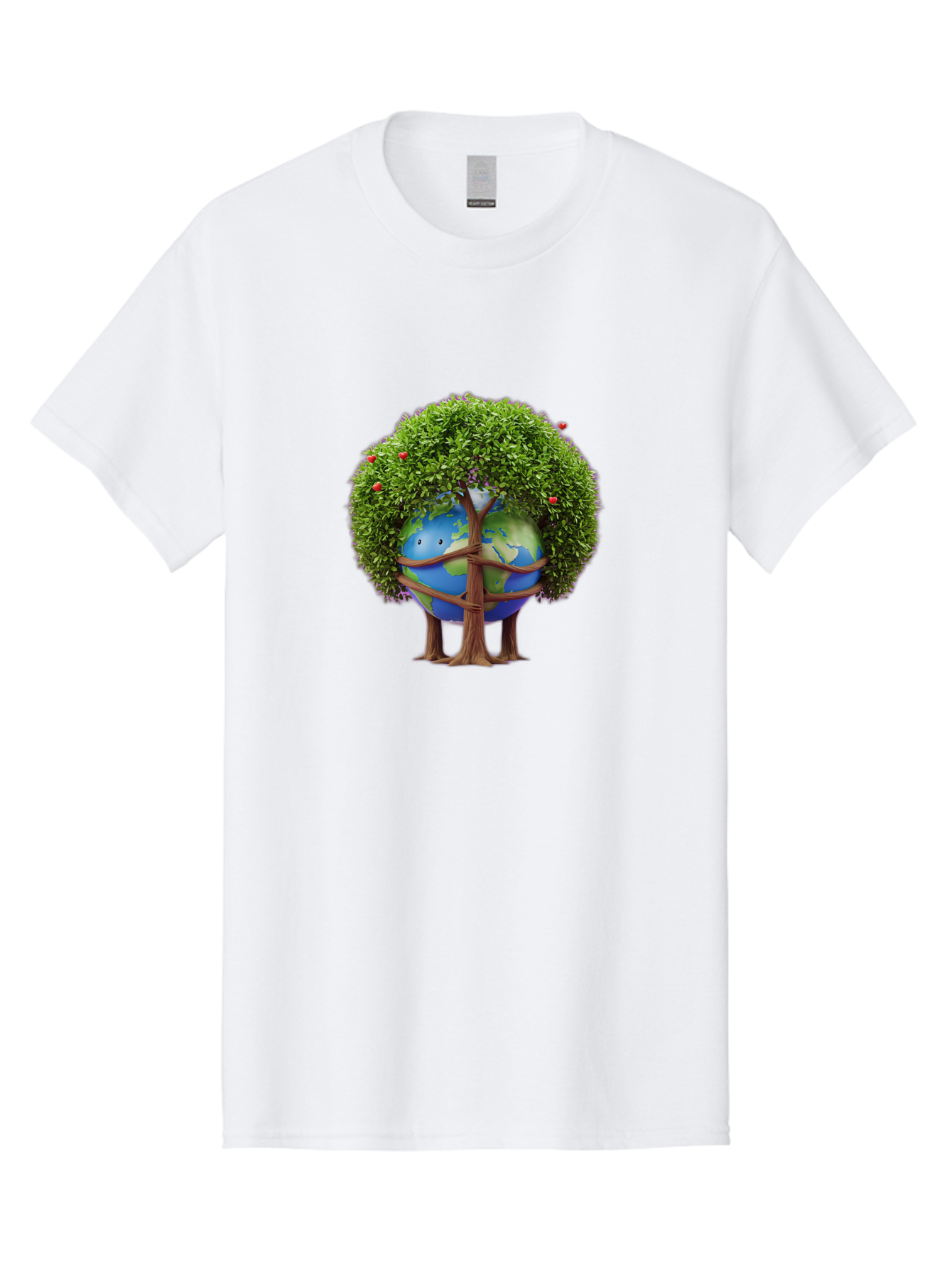 Earth-Tree Men'S Graphic Tee, 100% Cotton, Comfortable Casual Summer Wear, Machine Washable, Earth With Tree, Eco-Friendly, Environmental Conservation, Global Unity, Green Initiative, Sustainable Development, Nature Preservation, Cartoon Globe Baa585